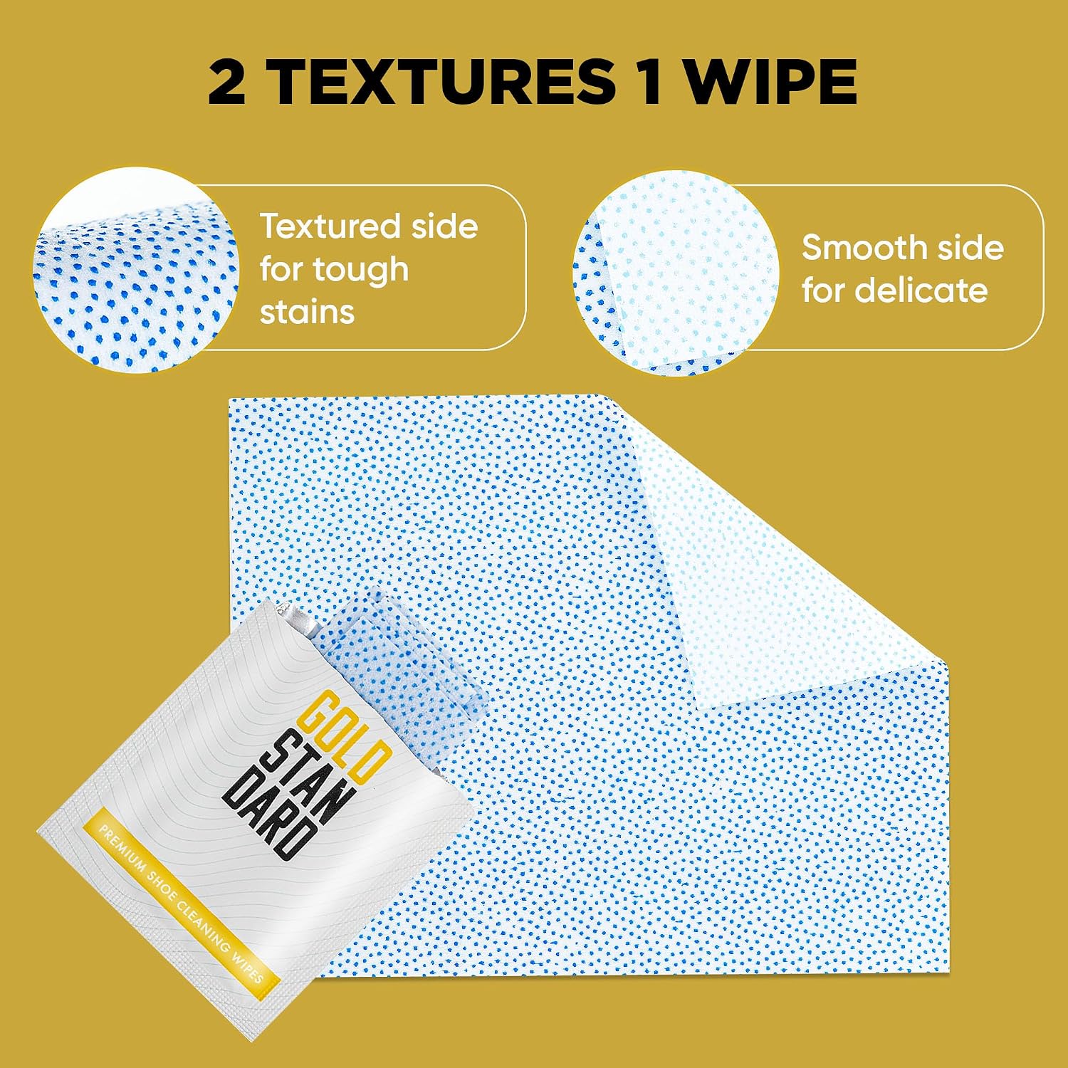 Gold Standard Quick Shoe Cleaning Wipes - Dual Textured Sneaker Wipes | Individually Wrapped, Removes Dirt & Stains from White Sneakers, Leather, Canvas & Mesh, 24 or 30 Count