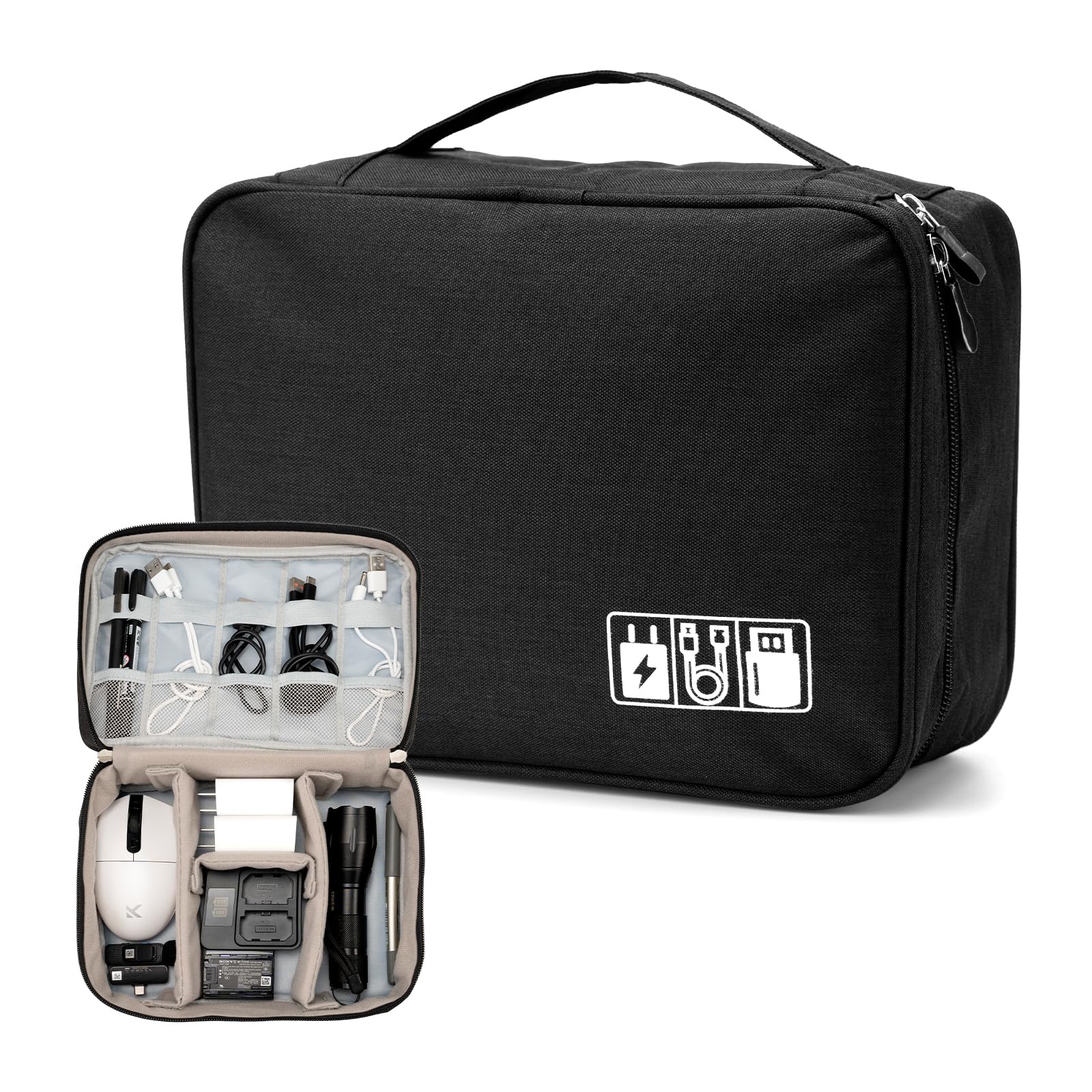 SAIA TIAN Cable Organizer Bag, Electronic Accessories Travel Case, Waterproof Double Layer Storage Bag for Charger, Cord, Phone, Earphone, Portable