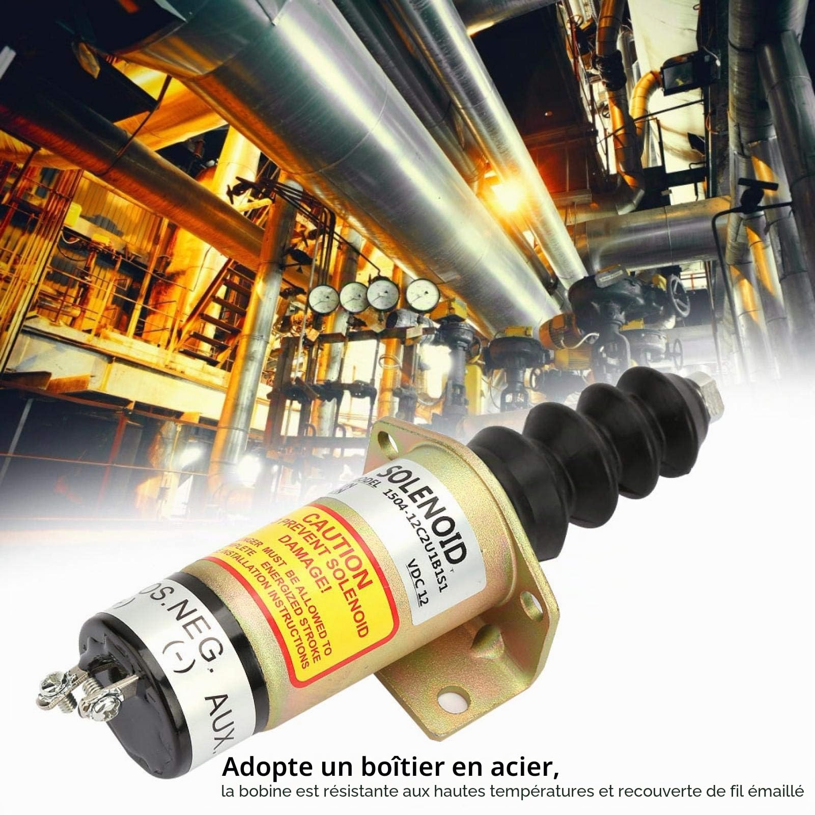 Solénoïde d'arrêt 12 V, solénoïde d'arrêt du moteur à boîtier en acier, durée de vie durable et longue, remplacement parfait pour l'ancien ou le cassé