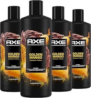 Fine Fragrance Collection Body Wash For Men Golden Mango 4 Count 12h Refreshing Scent Shower Gel Infused with Mango, Mandarin, and Vetiver Essentials Fine Fragrance Collection 18 oz
