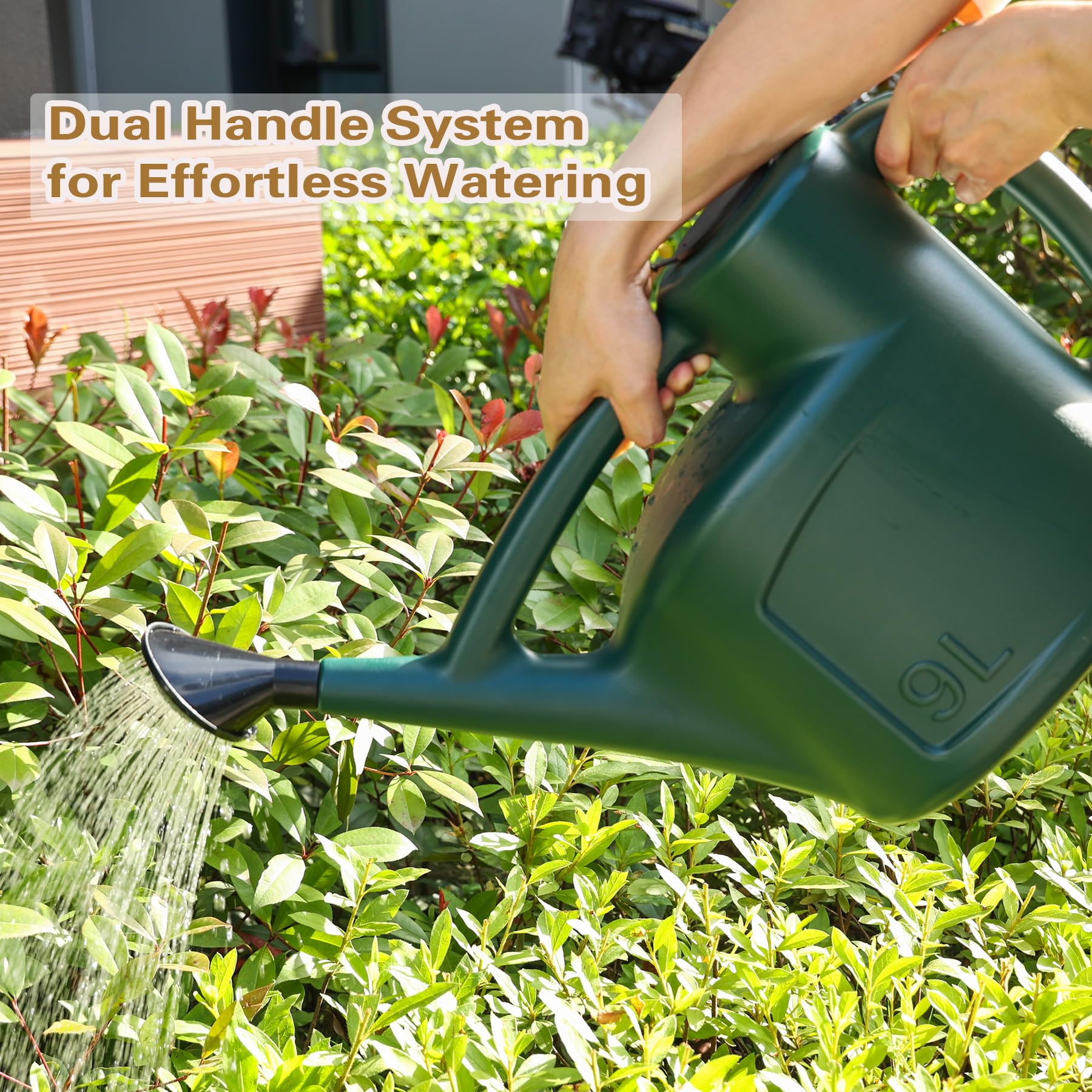 Gießkanne für Outdoor-Pflanzen, große Gartengießkanne mit langem Auslauf, Deckel und abnehmbarem Sprinklerkopf, robuster Kunststoff-Gießtopf für Zimmerpflanzen und Gartenblumen, 9 l