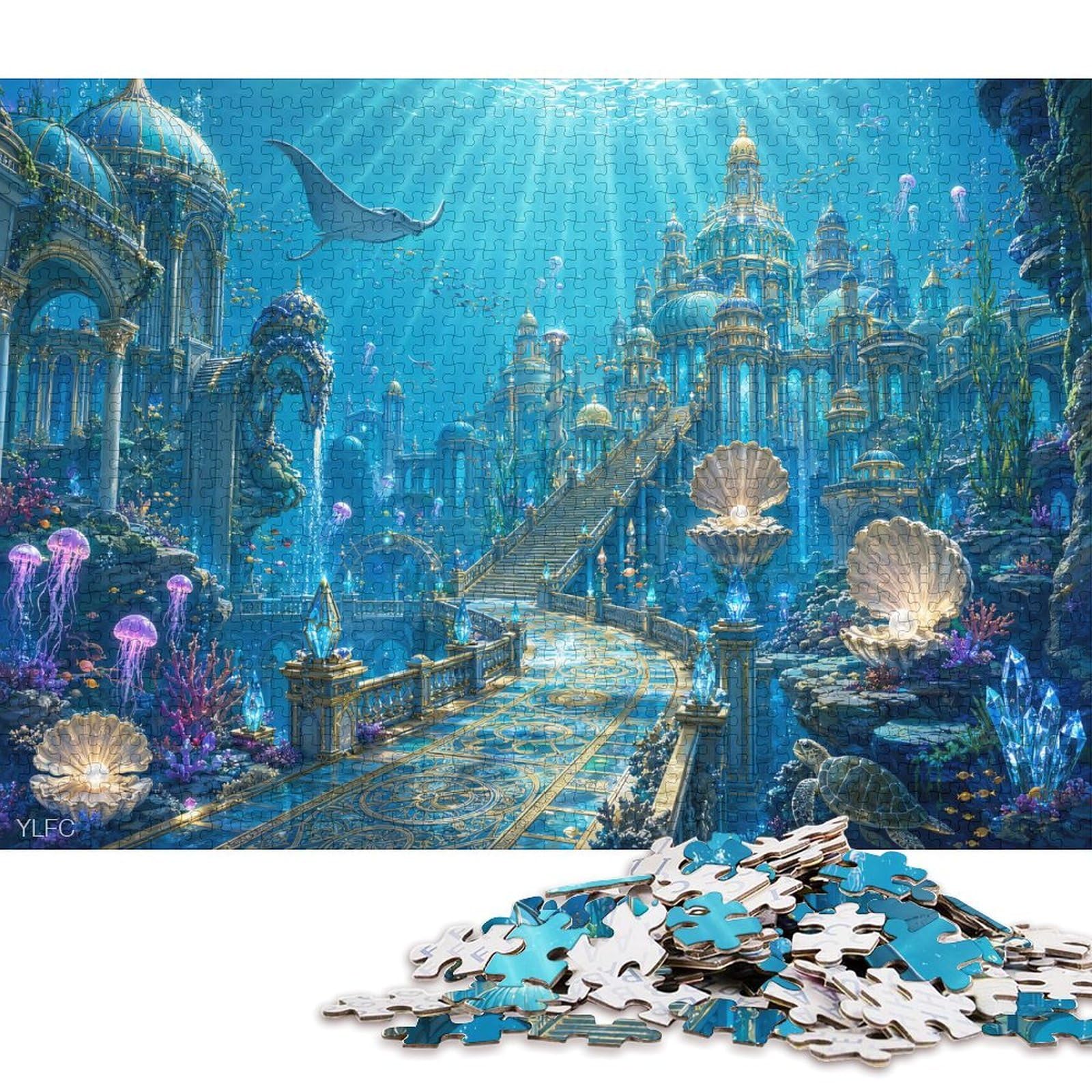 Atlantis Underwater Kingdom 1000 Piece Wooden Jigsaw Puzzle,Gift Idea,Home Wall Decor,Wood,Whimsical Challenge,Educational Toy,Adults & Kids 14+,Stress Relief (75x50cm)