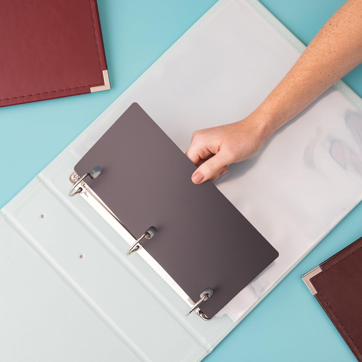 We R Memory Keepers 12x12 Photo Album - Faux Leather with 5 Page Protectors and Spine Label - Snag-Free D-Ring Scrapbooking Memory Album, Acid-Free, Wine