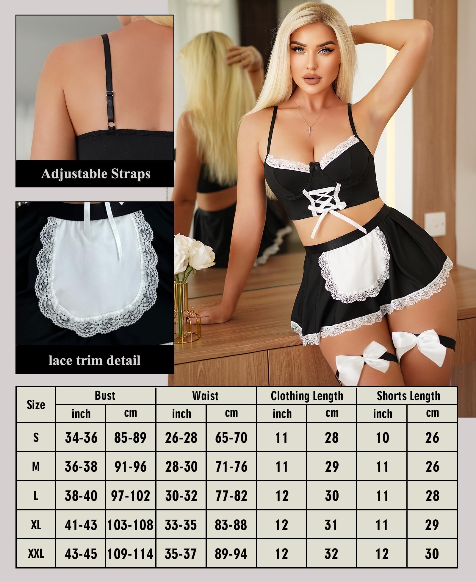 RSLOVE Ensembles de Lingerie Femme - Costumes de Femme de Ménage Sexy Robe de Nuit pour Halloween Cosplay