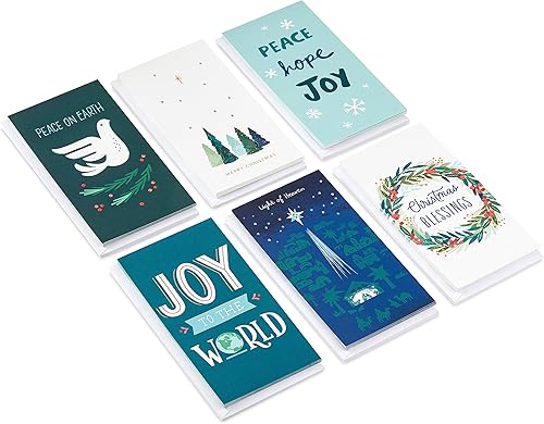 Miniatura 3 de Hallmark Tarjeta de regalo y dinero surtido de tarjetas de Navidad (36 tarjetas y sobres) azul y verde, paz, esperanza, alegría