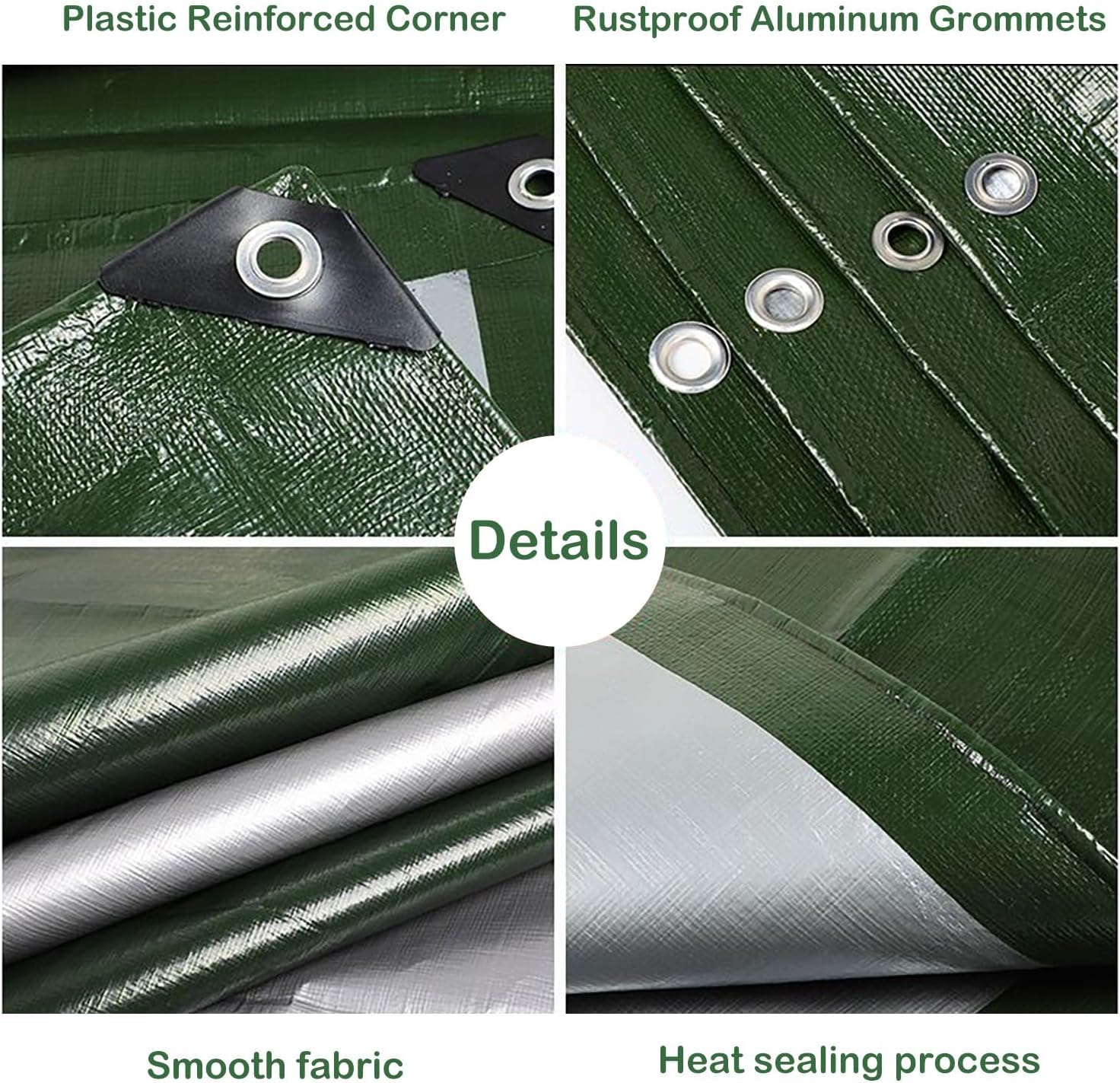 Telone 3 x 6 m verde militare/argentato impermeabile con anelli – Tessuto 130 g/m² antistrappo, resistente ai raggi UV e alla muffa – Multiuso per mobili da giardino, legno, auto