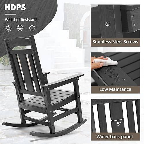 Miniatura 5 de LUE BONA Juego de 2 mecedoras para exteriores, resistentes a la intemperie, de polietileno HDPS, resistentes a la intemperie, 350 libras, balancín