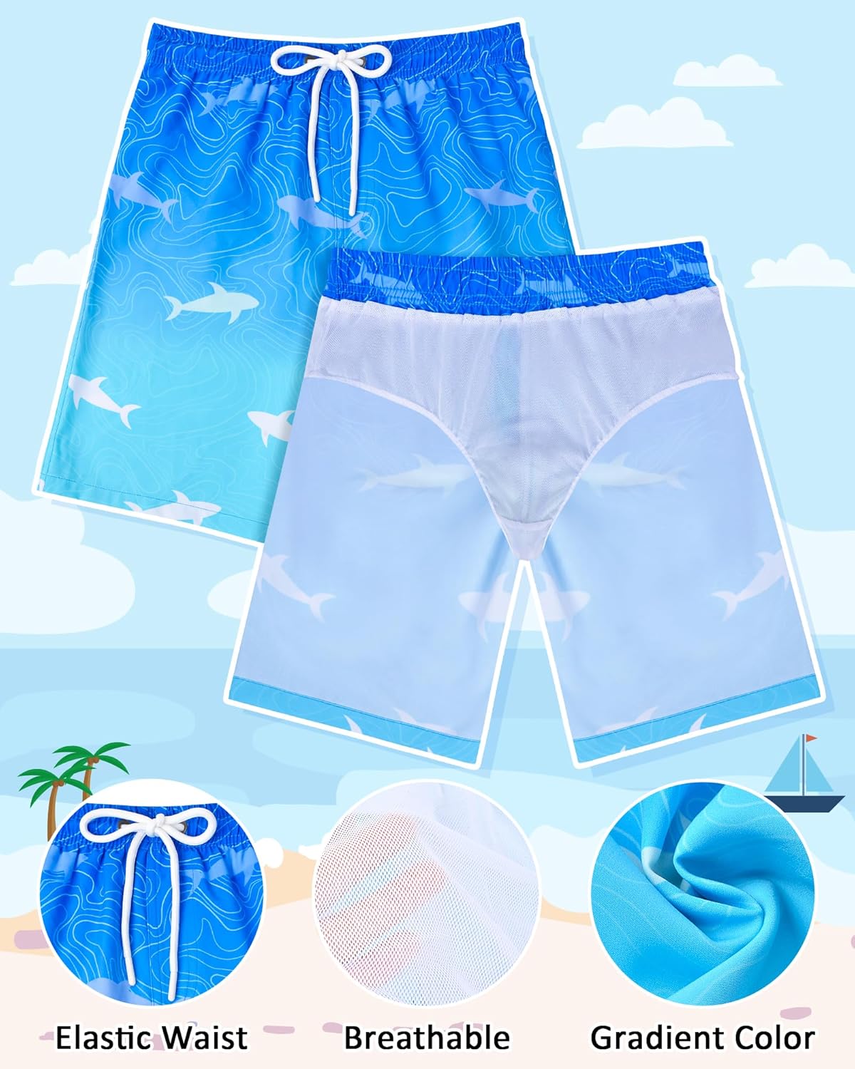Boys Two Piece Rash Guard Swimsuits Sets Kids Short Sleeve Swimsuits Bathing Suit Swim Trunks Swimwear Set Size 7-14