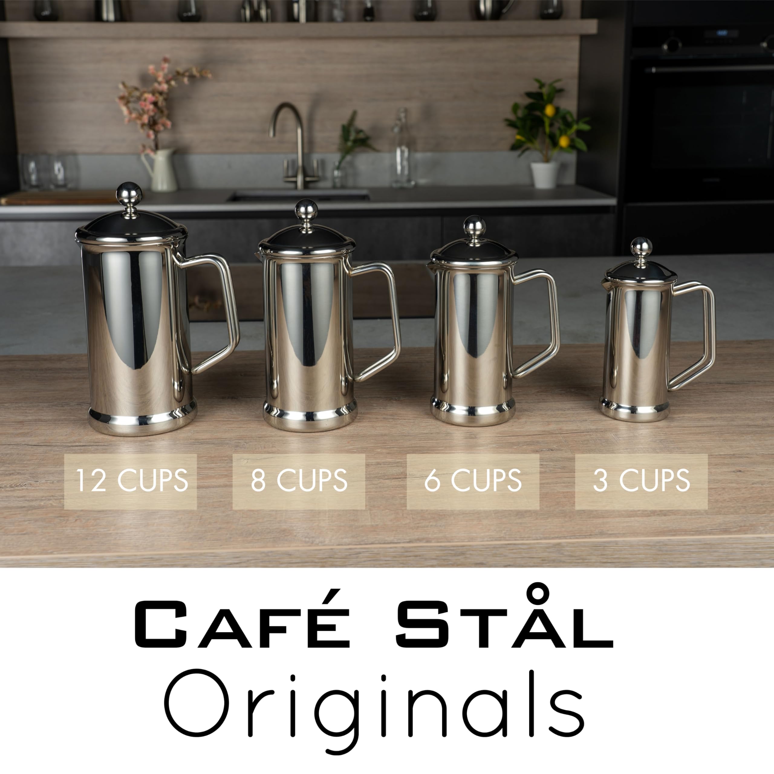 Originals Cafetière à Piston en Acier Inoxydable 18/10, Finition Satinée, 8 Tasses Expresso