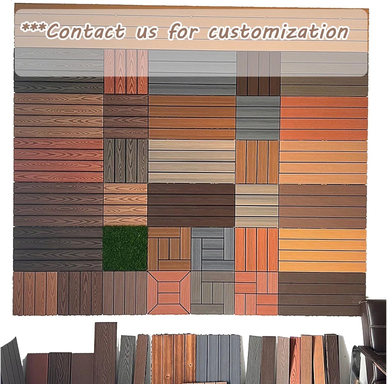Dalles et lames de terrasse en composite, Tuiles de terrasse emboîtables en bois multicolores, paquet de 10(B-chocolate)