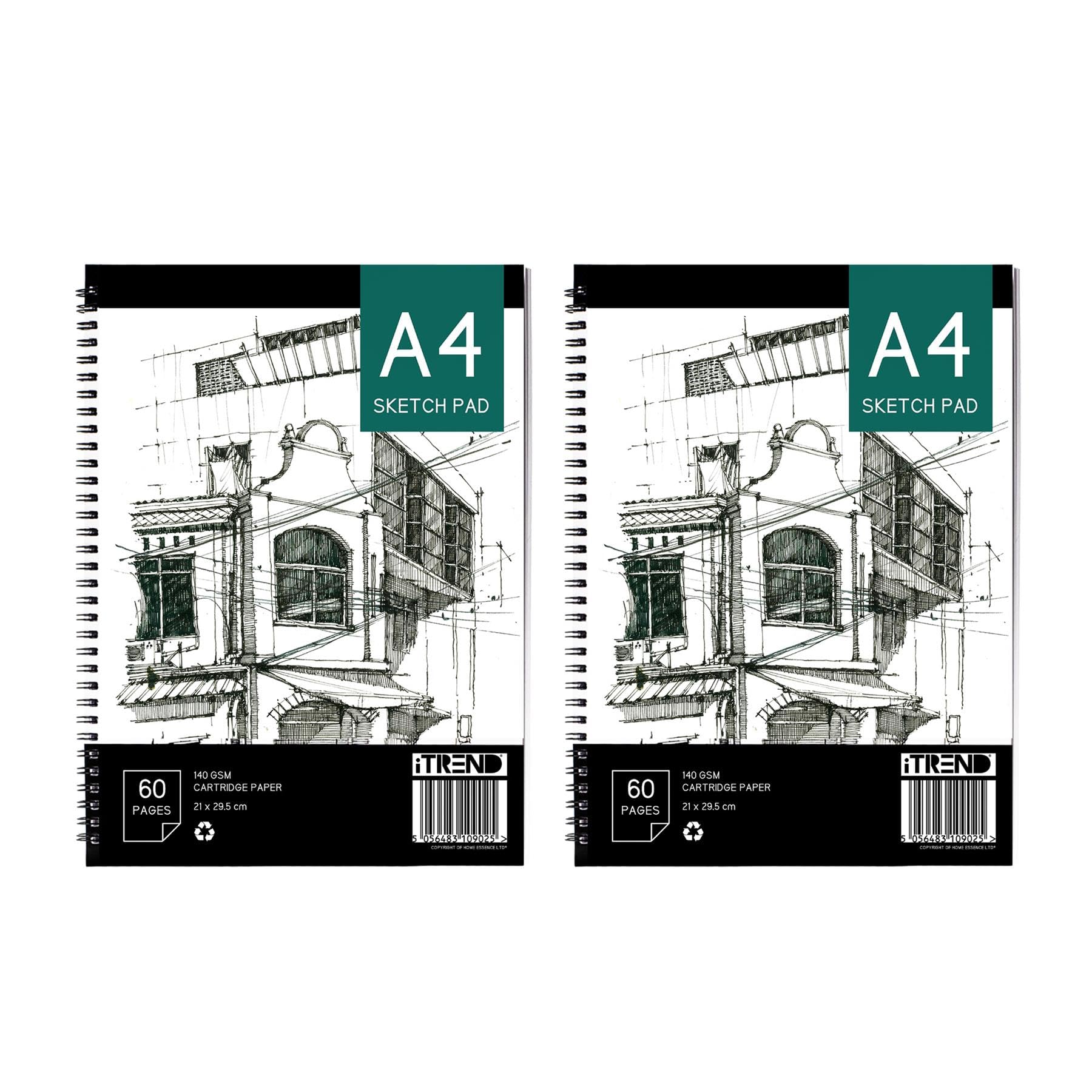 Itrend White A4 Artist Sketch Book - Spiral Sketchbook - Cartridge Art Drawing Paper - A4 60 Pages Sketch Pad - 140Gsm Cartridge Paper - 21 X 29.5Cm - Pack Of 2