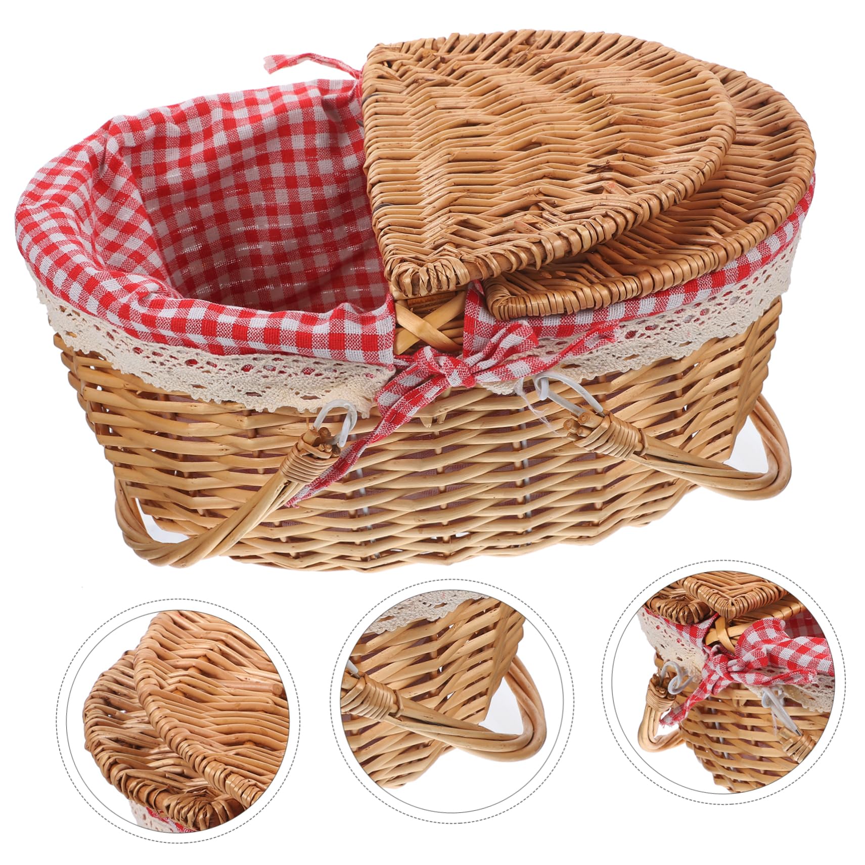 Happyyami Cesta De Picnic Cesta De Almacenamiento De Mimbre Lindas as a Tejida con Asa as con Asas Gran a De Mimbre a a De con Tapa Oval Paño