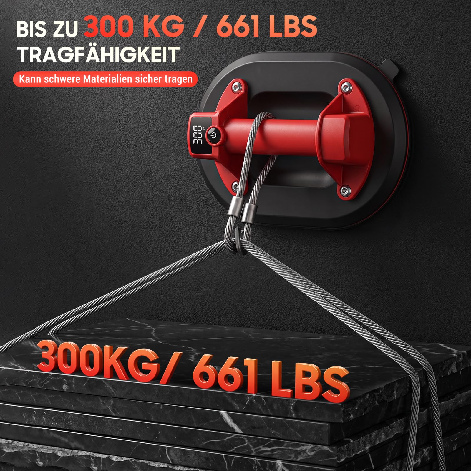 Akku Saugheber, 300KG Vakuum Plattenheber mit LCD-Display