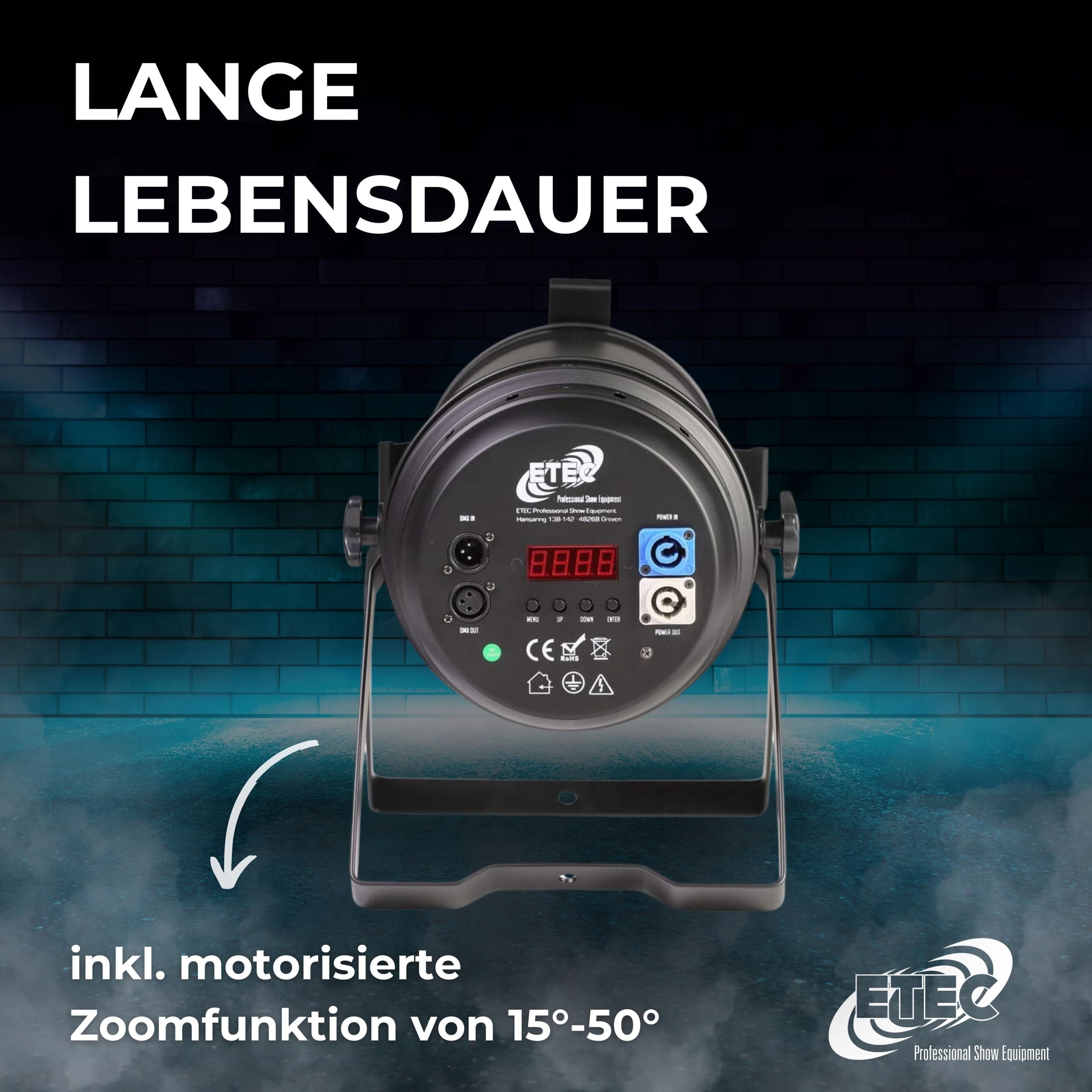 ETEC Professional LED PAR 64 COB 3000K 200W Zoom Scheinwerfer Theater Stufenlinse Spot warmweiß Bühne Kanne Show Event DJ Licht