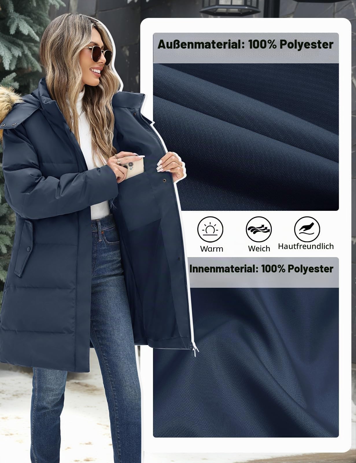 Yuson Girl Wintermantel Damen Lang Warme Winddichte Steppjacke Dicke Steppmantel Parka Winterjacke Herbst Gesteppt Elegant Skijacke Outdoor Jacke Mit Kunstpelz Kapuze