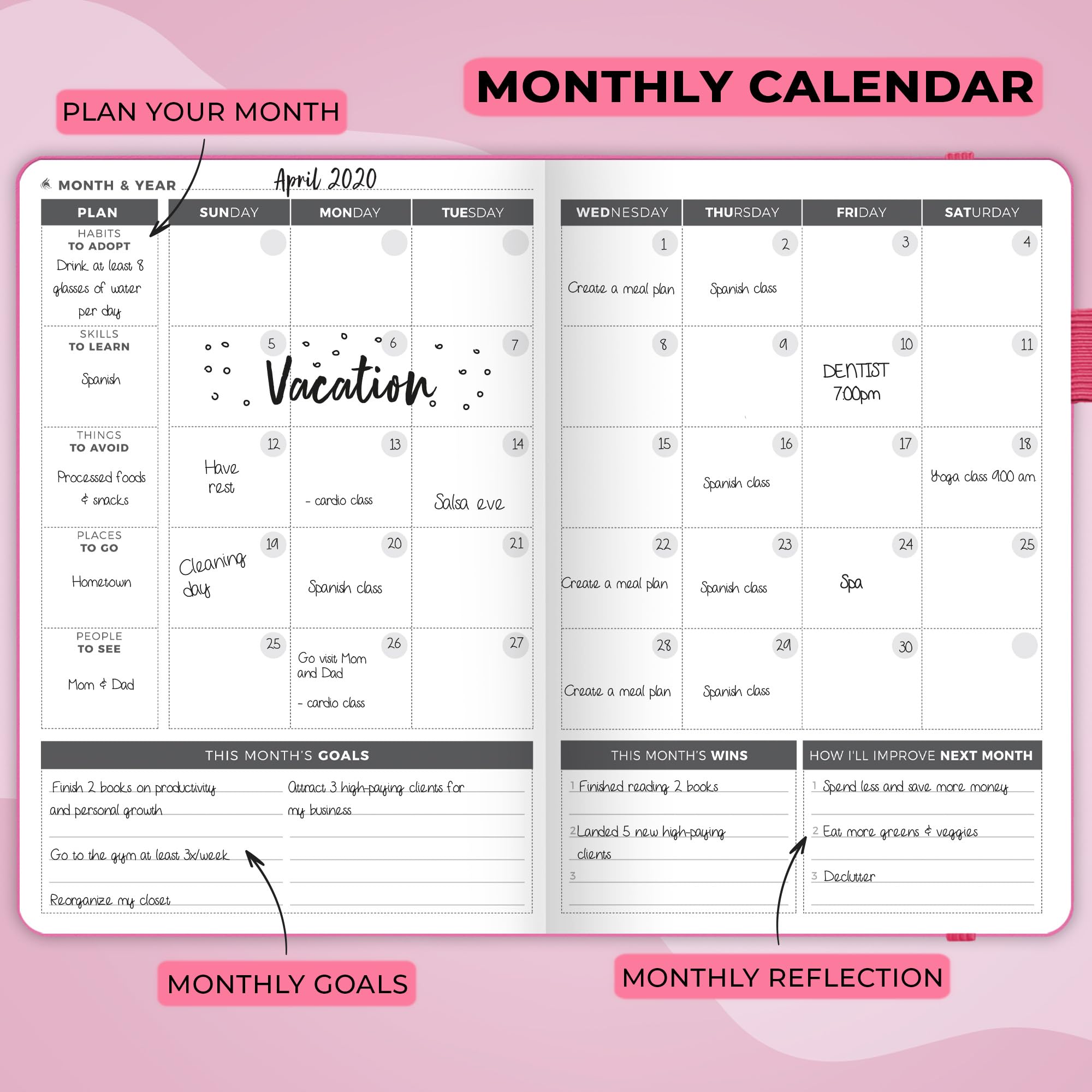 Planificador Clever Fox - Agenda Semanal Mensual Diario Para Disparar la Productividad, Motivación, Felicidad, Éxito y Lograr tus Metas - Calendario Organizador de Tareas - Rosa