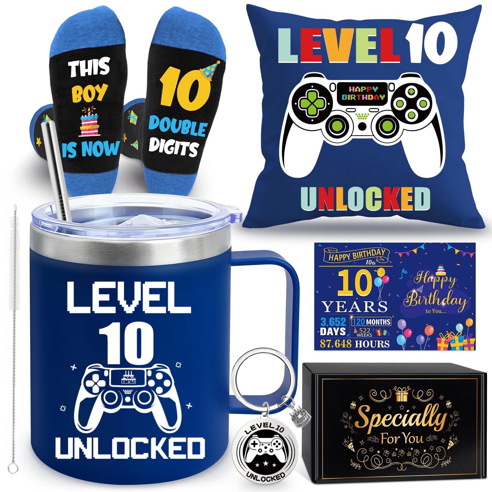 MOTONG 10 Year Old Birthday Gifts for Boys - Gamer Gift Baskets for 10th Birthday Boys, Cool Presents for Ten Year Olds Boy Son Grandson Nephew Friend with Chrismas, Halloween (Excluding Pillows)