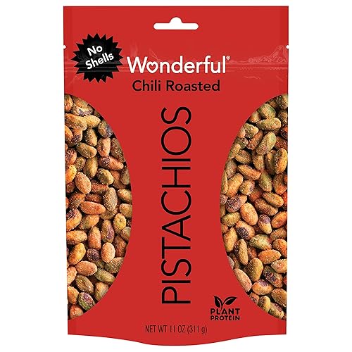 Wonderful Pistachios No Shells, Chili Roasted Nuts, 11 Ounce Resealable Bag, Protein Snacks, Gluten Free College Snacks, Healthy Snacks for Adults - Chili Roasted - 11 Ounce (Pack of 1)