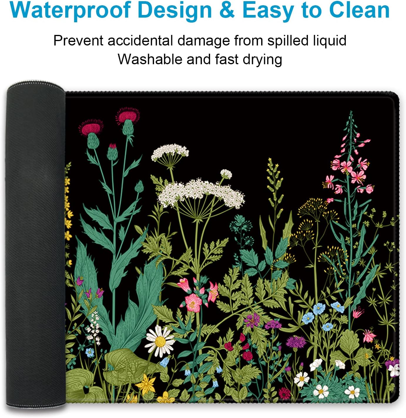 iDonzon Extended Gaming Mouse Pad (35.4x15.7 inch 3mm Thick), Soft Cute Extra Large XXL Waterproof Thicken Desk Mouse Keyboard Mat with Non-Slip Rubber Base & Stitched Edges, Garden Flowers