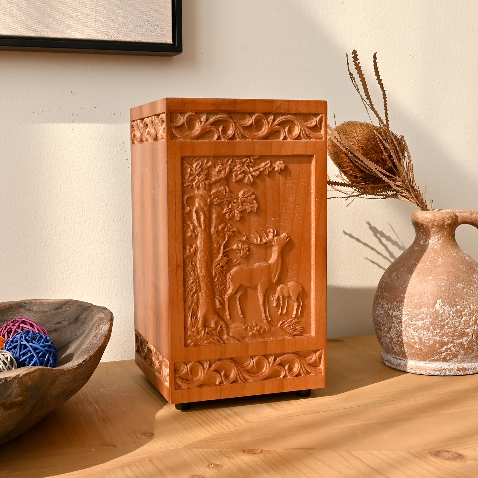 Elegant Wooden Cremation Urn for Human Ashes - Decorative Memorial Box Suitable for Adult Male and Female, Includes Satin Storage Bag - Perfect for Burial or Keepsake Tribute