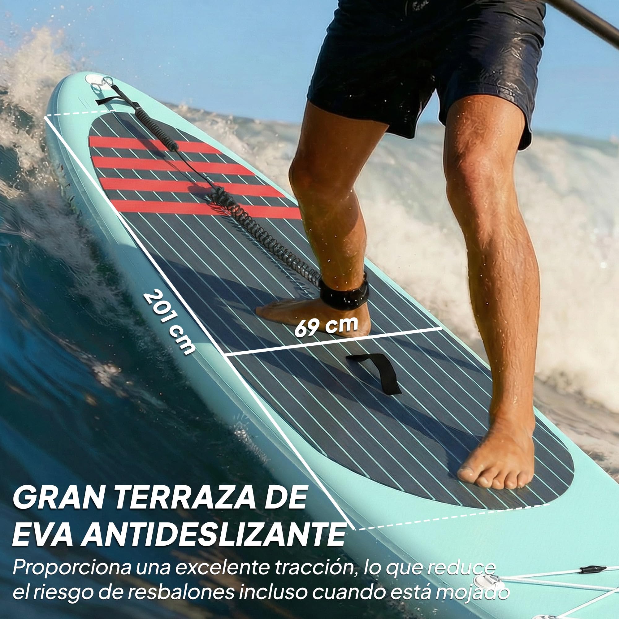Outsunny Tabla Paddle Surf Hinchable con Accesorios, 320 cm, Remo de Aluminio Ajustable, Quilla, Stand Up Paddle Board con Superficie Antideslizante de EVA, Bomba y Mochila, Carga 160 kg, para Adultos