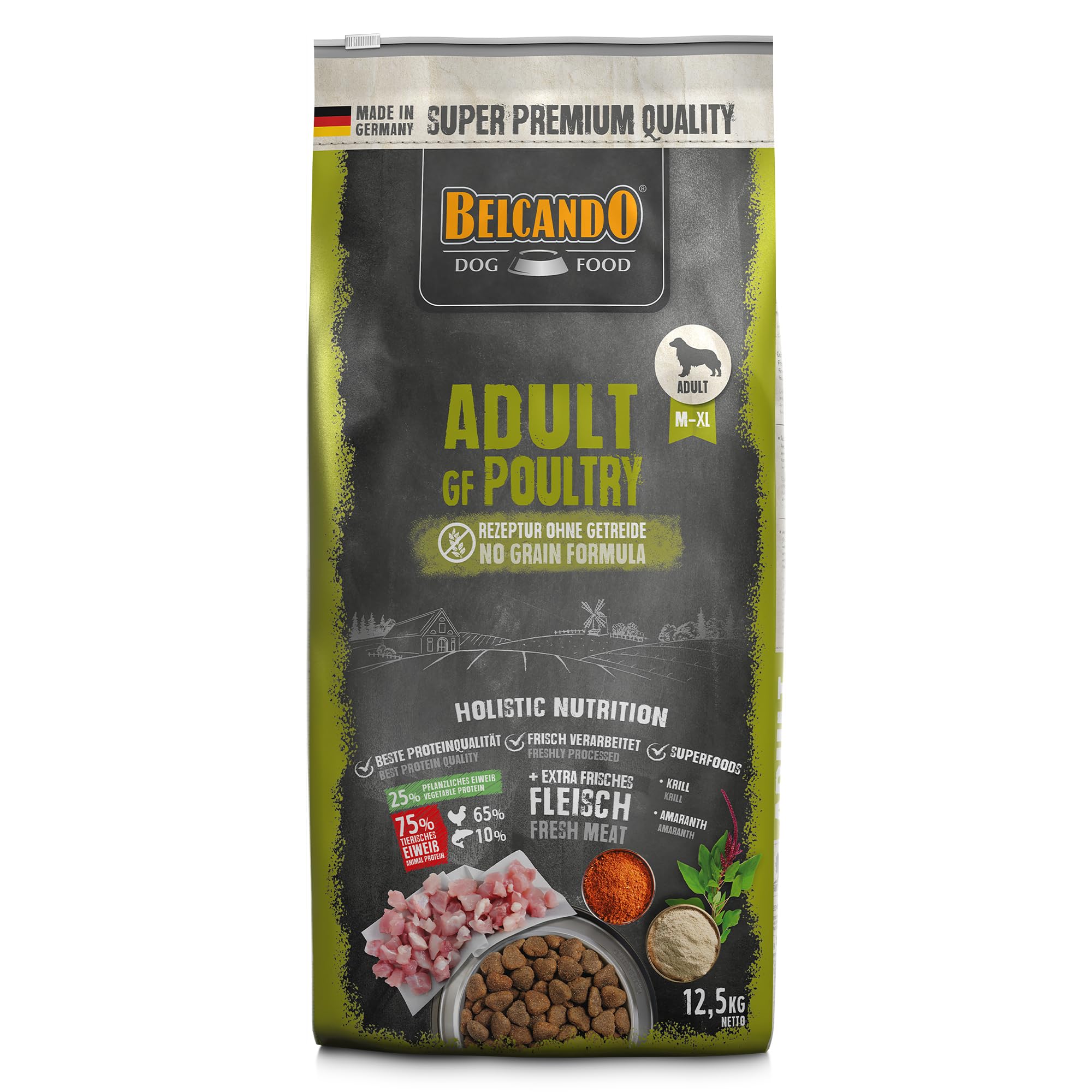 BELCANDO Adult GF Poultry [12,5 kg] getreidefreies Hundefutter | Trockenfutter ohne Getreide mit Geflügel | Alleinfuttermittel für ausgewachsene Hunde ab 1 Jahr