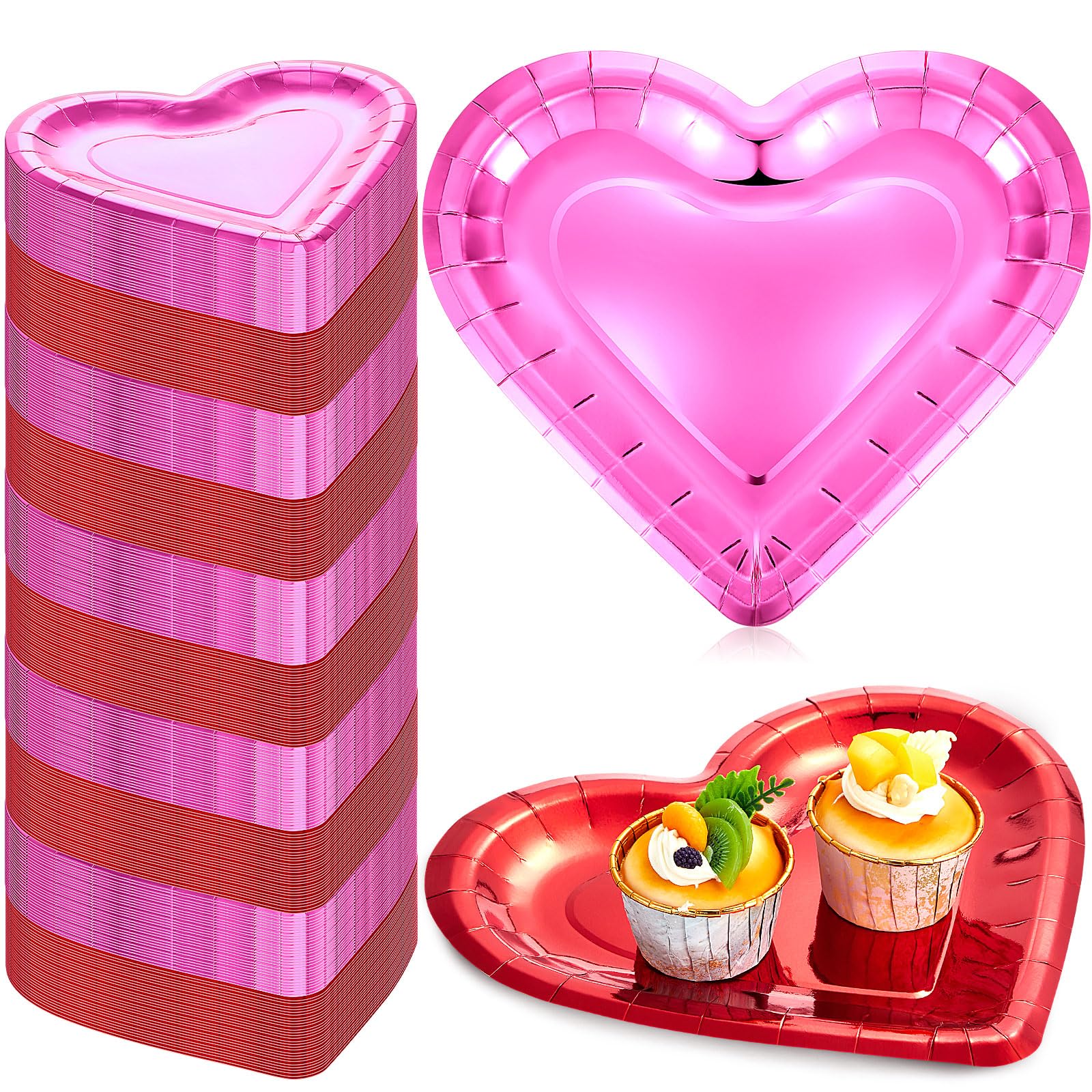 Remerry Lot de 100 assiettes jetables en carton épais en forme de cœur pour la Saint-Valentin 26 x 24 cm - Assiettes décoratives en carton pour mariage, anniversaire (rouge et rose)