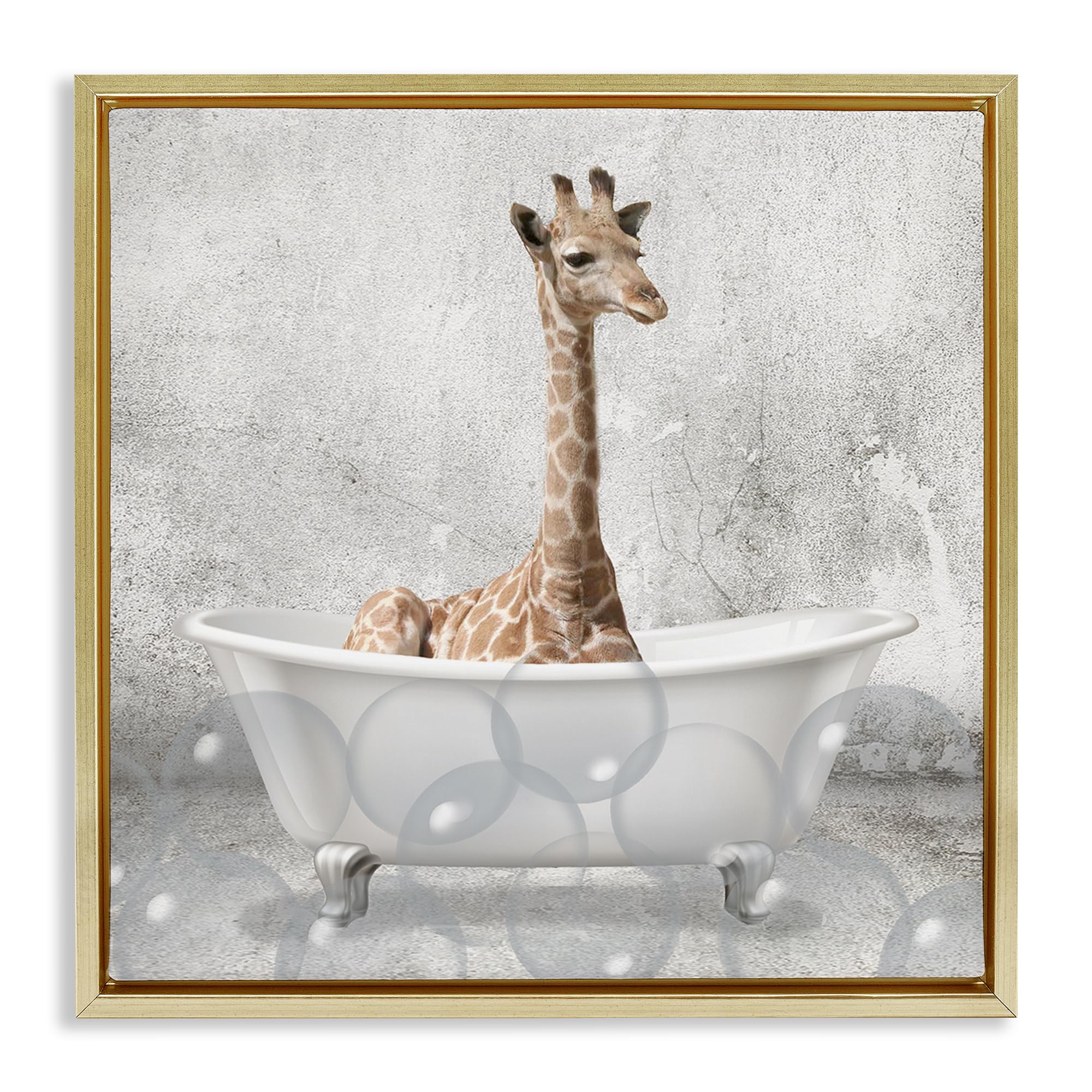 Stupell Industries 'Baby Giraffe Bath Time'| Floating Frame Canvas Art