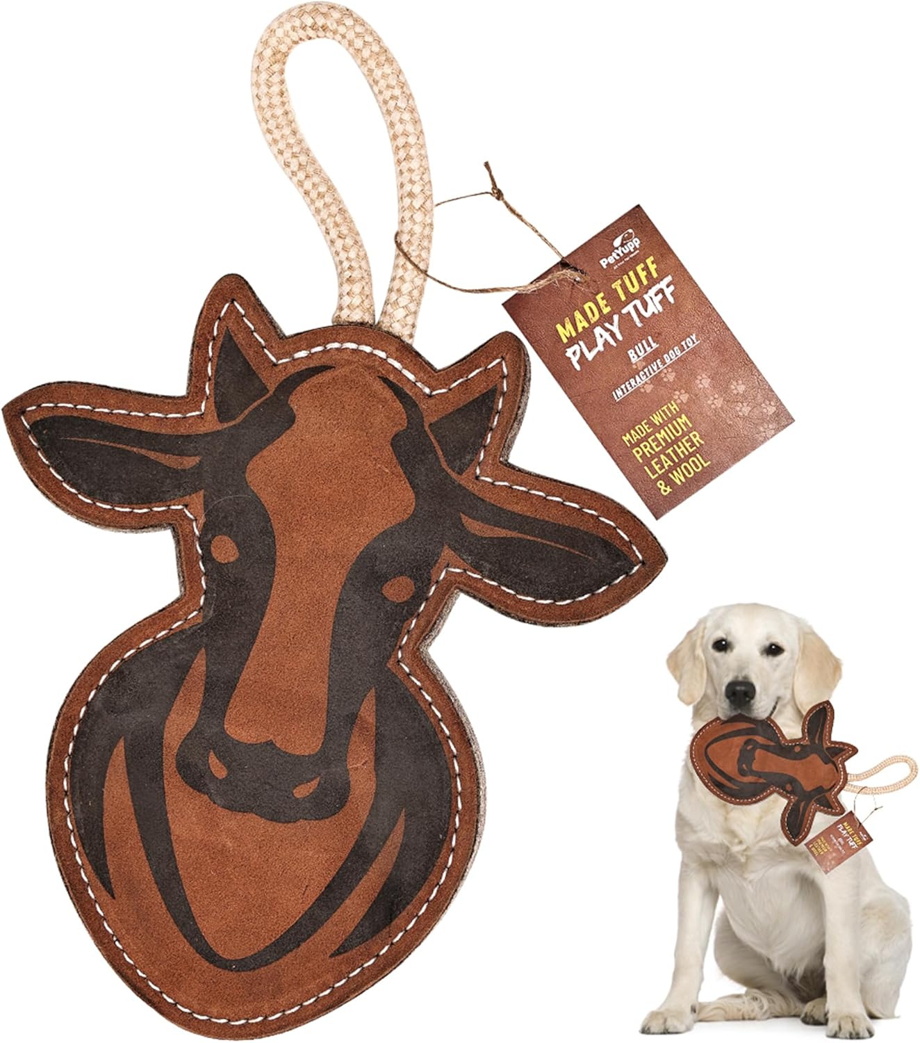 Rope & Ring Leather Chew Toy for Dogs - Extra Thick Wool, Stitched & Real Leather Dog Toy for Small, Medium & Large Dogs - Durable & Safe Chew Toys for Puppies