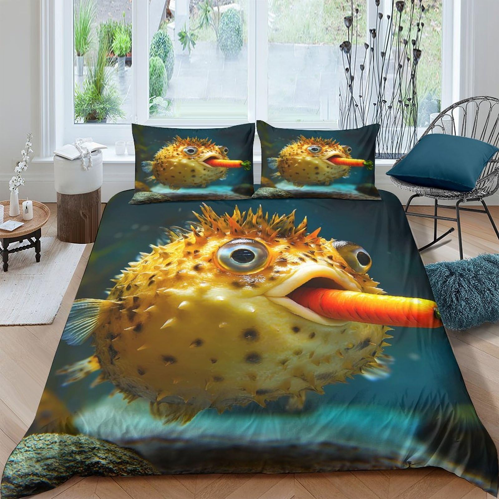Ctjqhvkz Style-6 3D Printed Funny Puffer Fish Fitted Sheet Microfiber Soft Breathable Cartoon Ocean Bed Cover For Bedroom Dorm Decor Single（135X200cm）