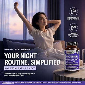 Magnesium, Calcium, Zinc, Vitamin D3 | 180 Vegan Capsules | Made in UK | Vegan Vitamin & Mineral Supplement | 7-in-1 Bone Health & Immune Support | 180 Vegan Capsules | 6 Month Supply | Nutrabytes
