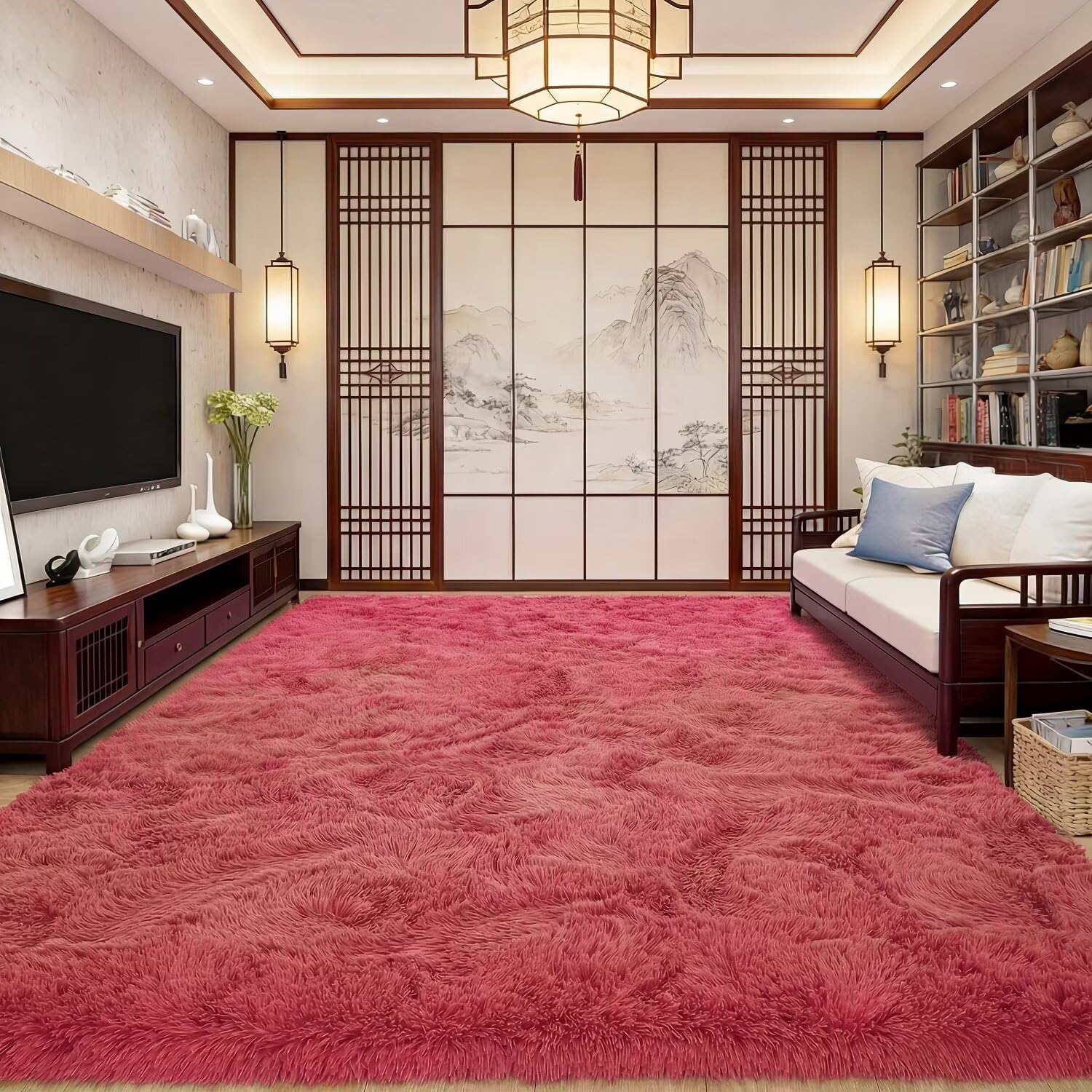 lekeplus Rugs Living Room Large Rugs Bedroom Anti Skid Rug Shaggy Soft Rug for Living Room Bedroom Play Area Kids Room Luxury Decorative(Hot Pink 80x160cm)