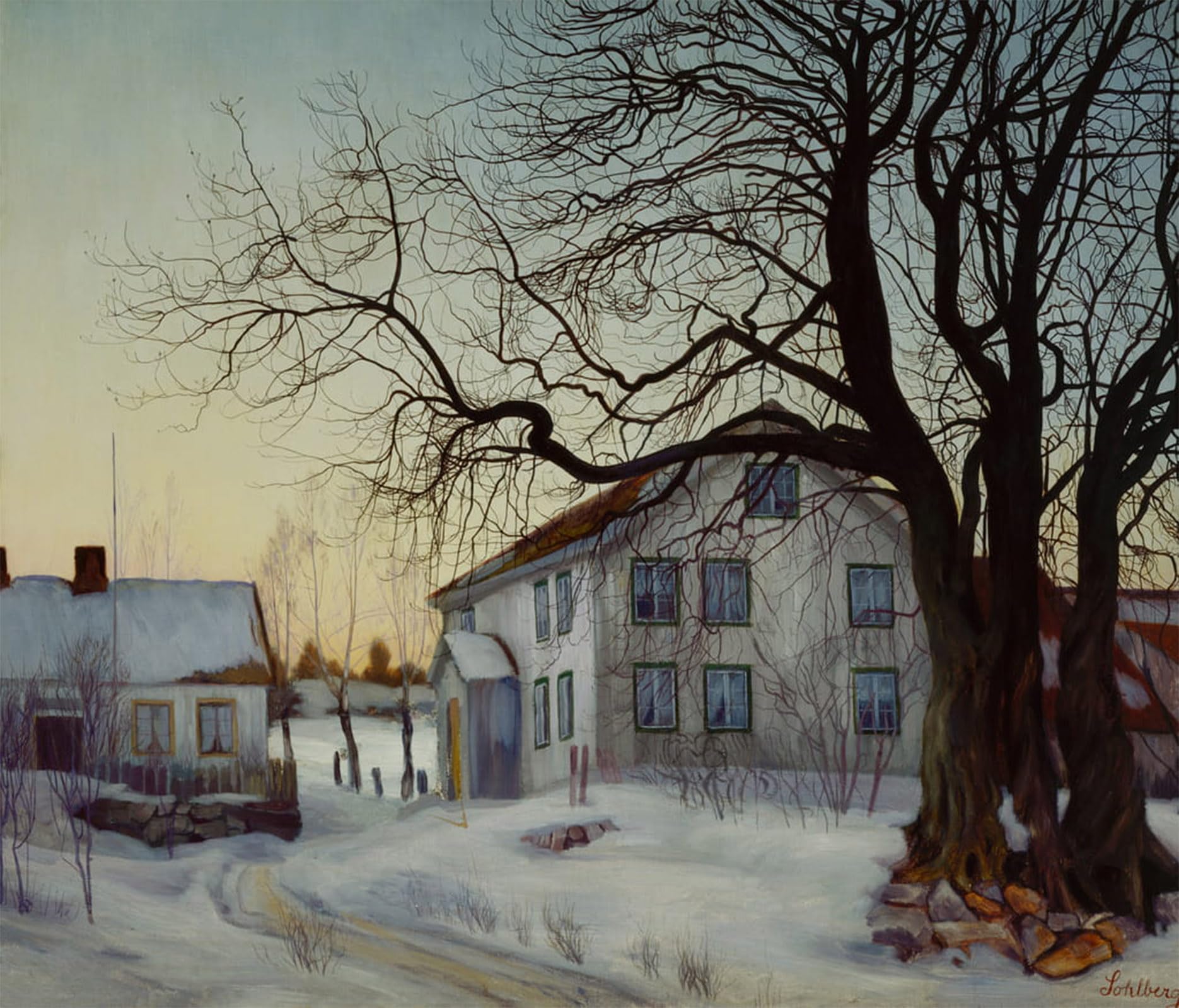 SERENDIPITP Retro Picture Poster Wall Art Pictures Painting Winter Evening by Harald Oscar Sohlberg Wall Art Canvas Print for Wall Decor 60x90cm