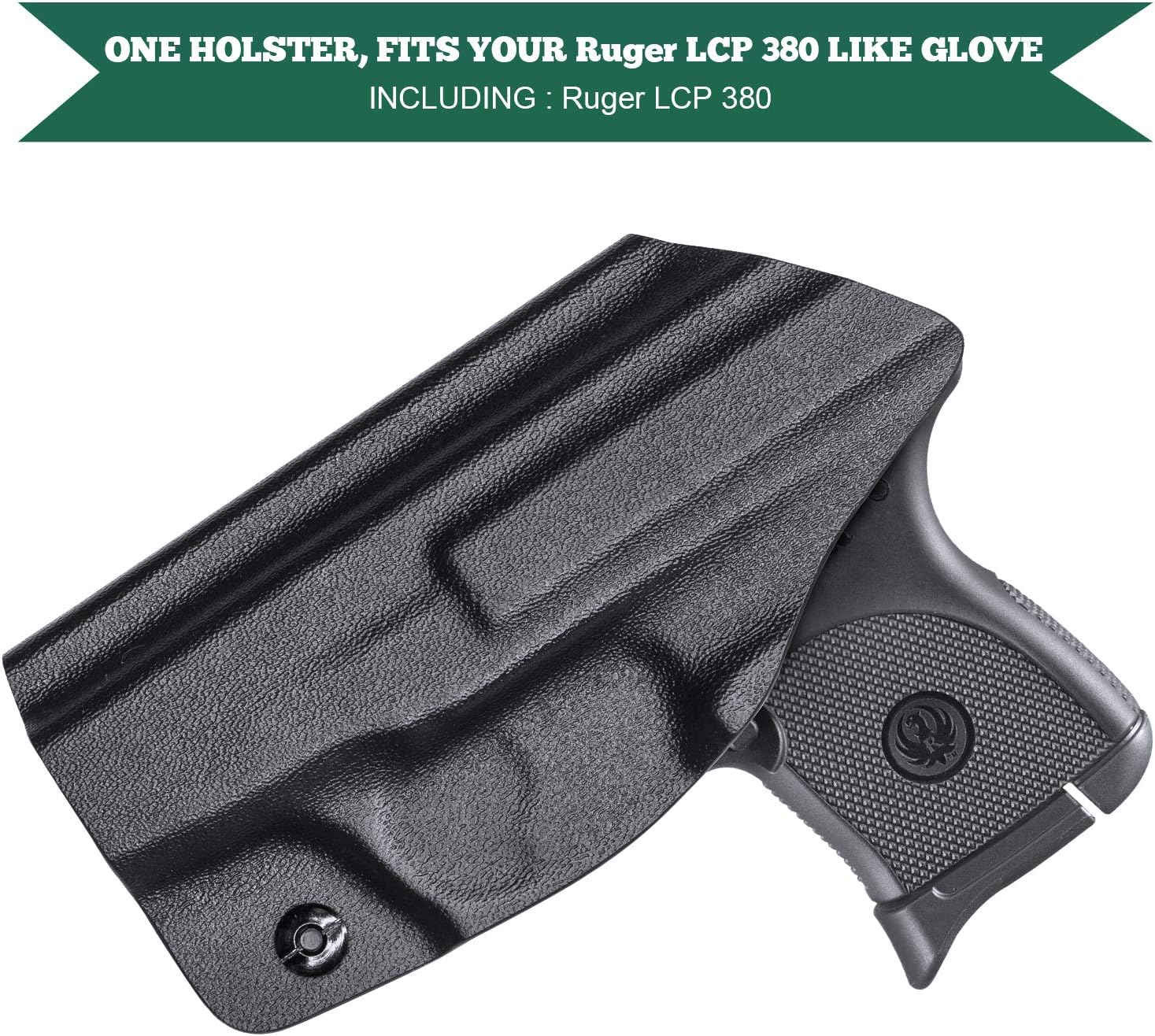 Ruger LCP 380 Holster, IWB Kydex Holster Fits: Ruger LCP .380 Pistol - Not Fit LCP II .380/LCP II .22 LR/LCP MAX, Inside Waistband Concealed Carry, Adj. Cant & 'Posi-Click' Retention, Right/Left Hand