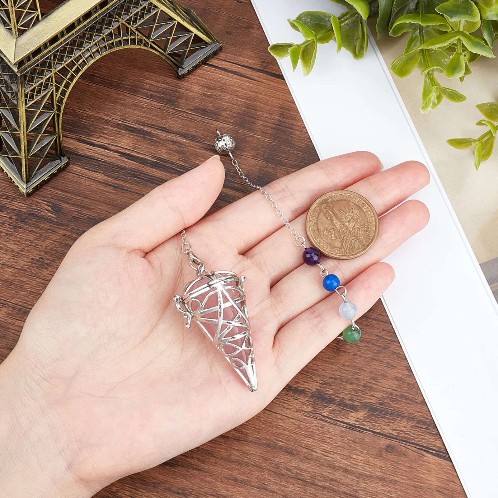 Pendoli in cristallo naturale 7 Chakra perline tonde catena a punta cono Reiki pendolo pendente per dirabdomazione