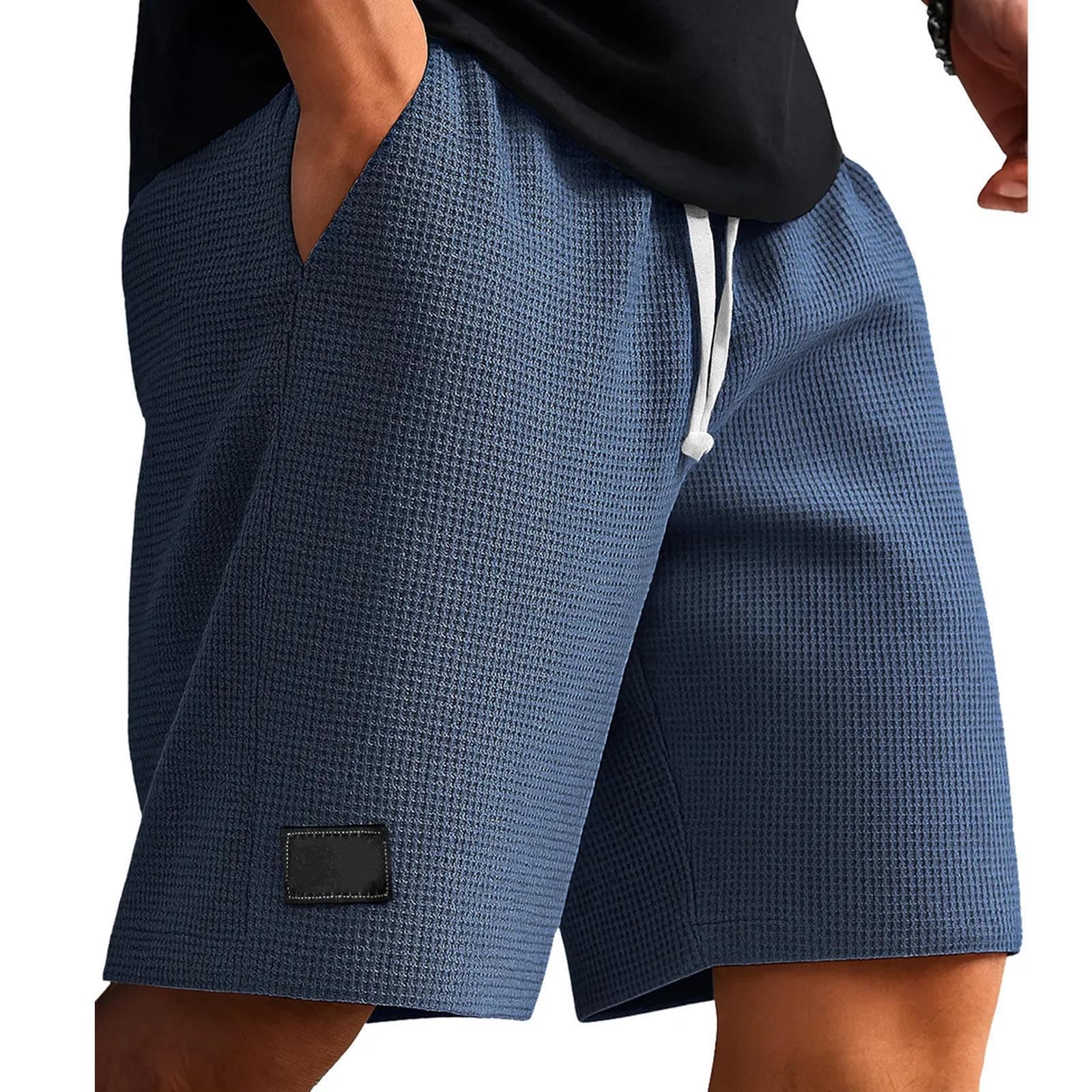 Cambkatl Loose Waffle Lounge Shorts for Men Elastic Waist Casual Summer Stretch Workout Running Shorts with Pockets