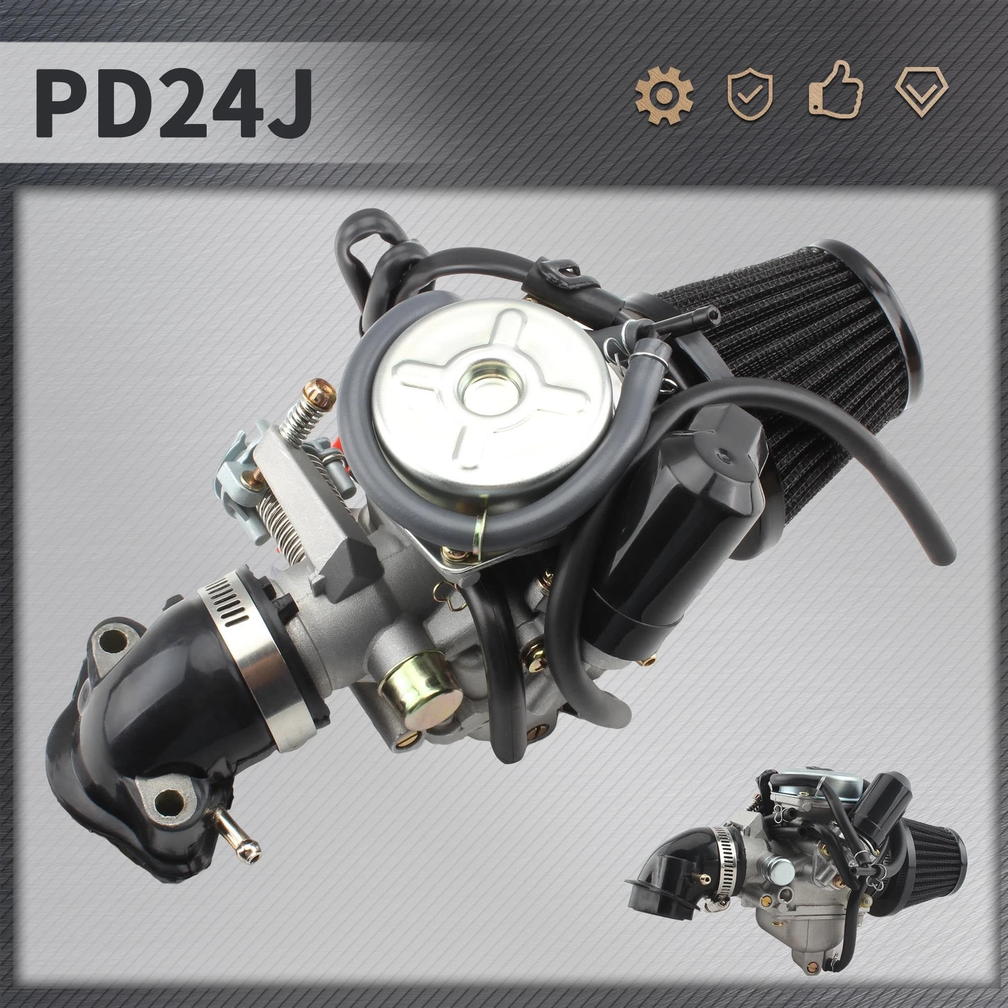 Carburador Repuesto para GY6 125cc 150cc 152QMI 152QMJ 157QMI 157QMJ PD24J Carburador Motocicleta con Filtro Aire Tubo Entrada(Kit 1)