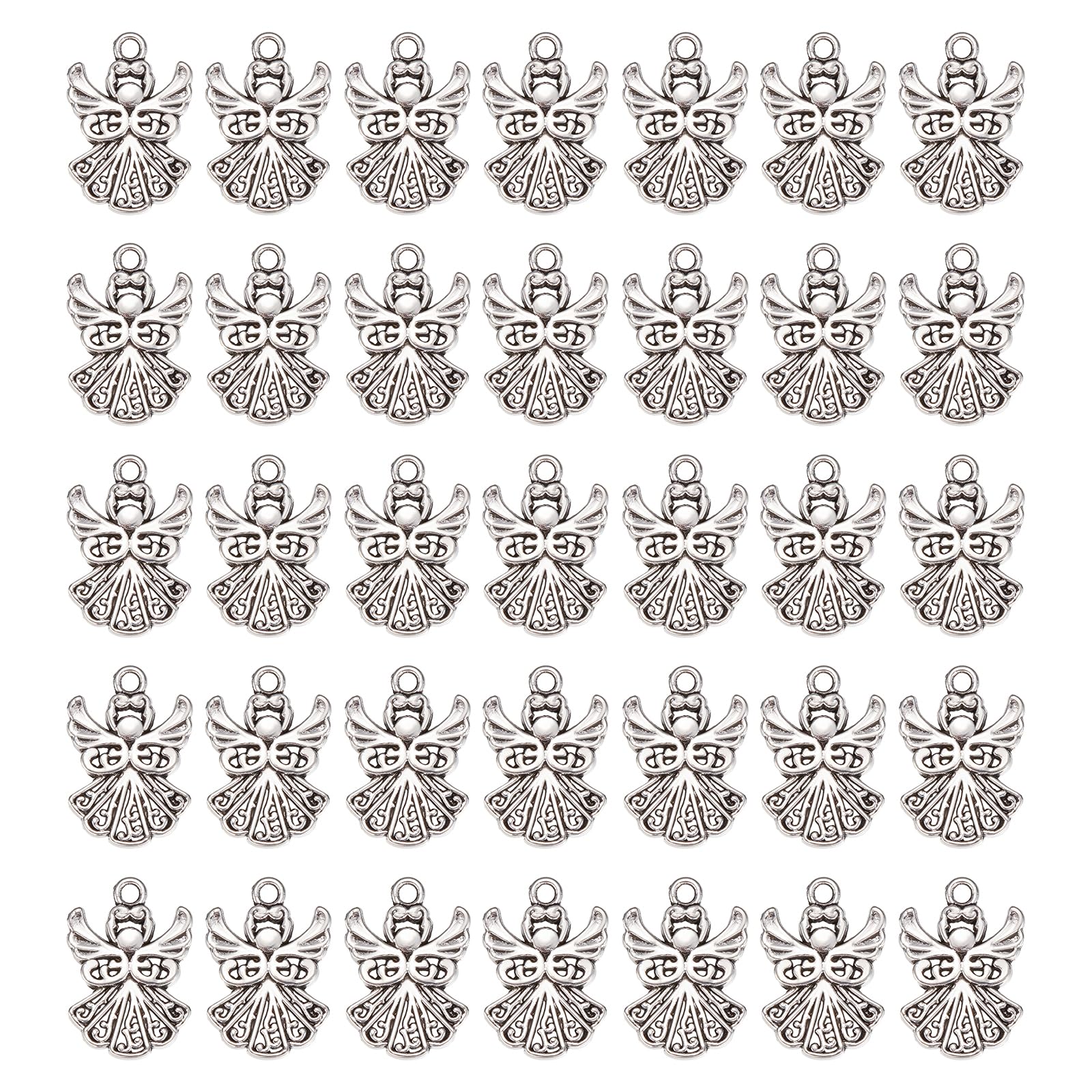 SUNNYCLUE1 Box 100Pcs Angel Charms Tibetan Style Angels Charm Antique Silver Alloy Christmas Wing for jewellery Making DIY Keychain Earrings Easter Thanksgiving Party Favor Gift