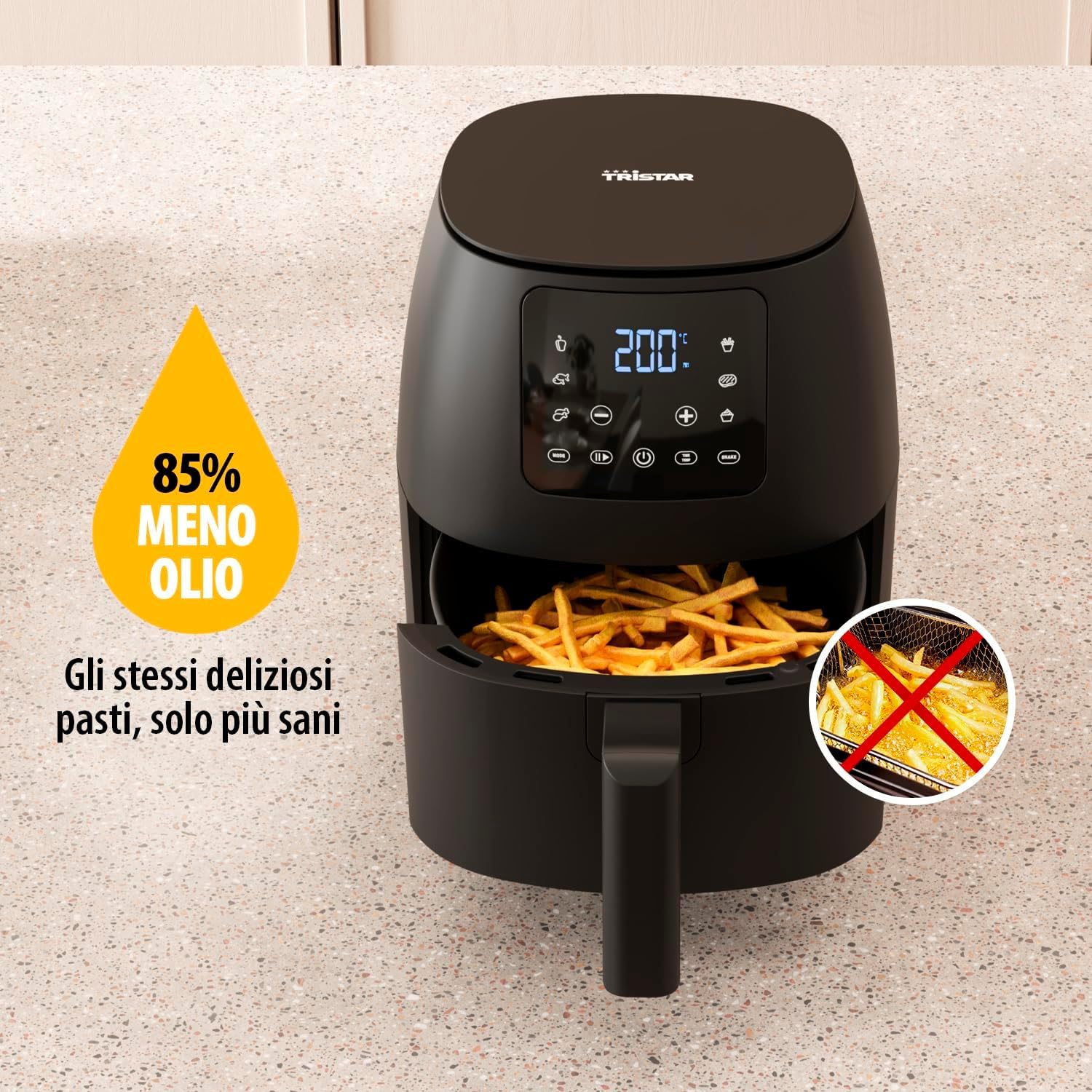Tristar Mini Cyfrowa Frytkownica Na Gorące Powietrze, Bezolejowa, 6 Programów Gotowania, Nieprzywierająca, Regulowany Termostat, 2 L, 1500 W, Fr-9015