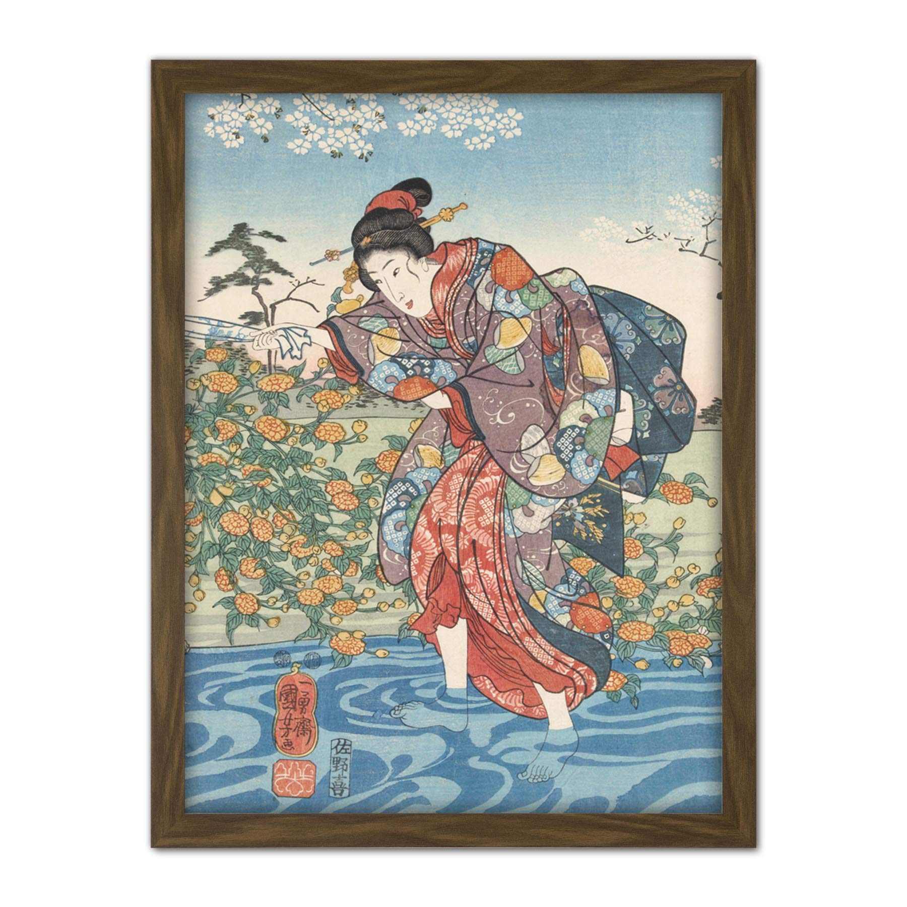 Artery8 Kuniyoshi Ide Tama River Yamashiro Province Artwork Framed Wall Art Print 18X24 Inch