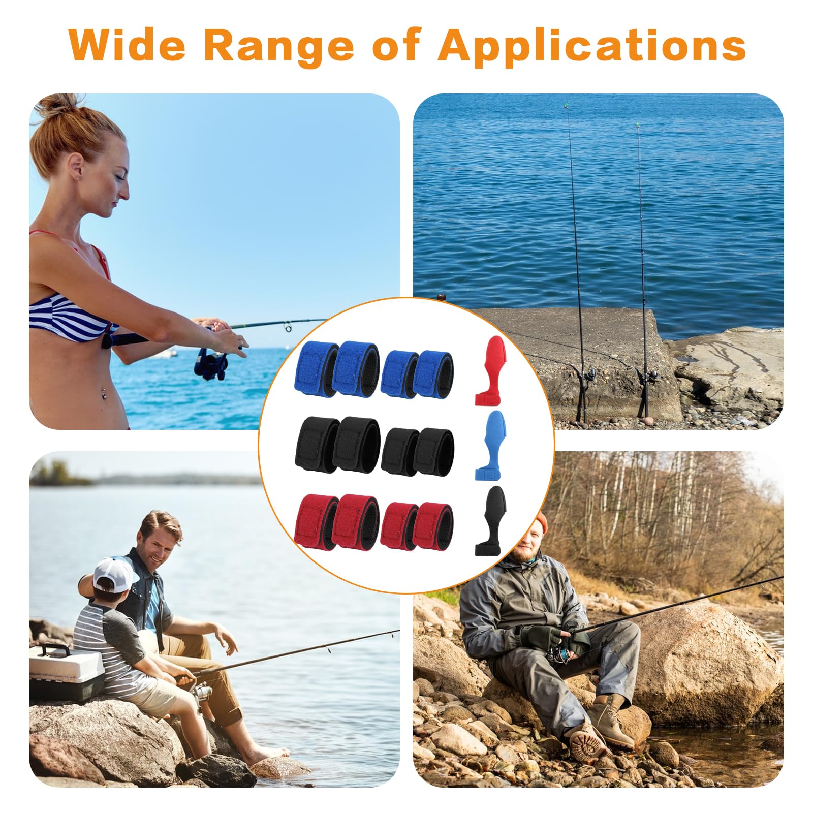 Correas Elásticas para Cañas de Pesca – Cinturón Ajustable con Velcro para Spinning, Surfcasting, Pesca en Mar y Río