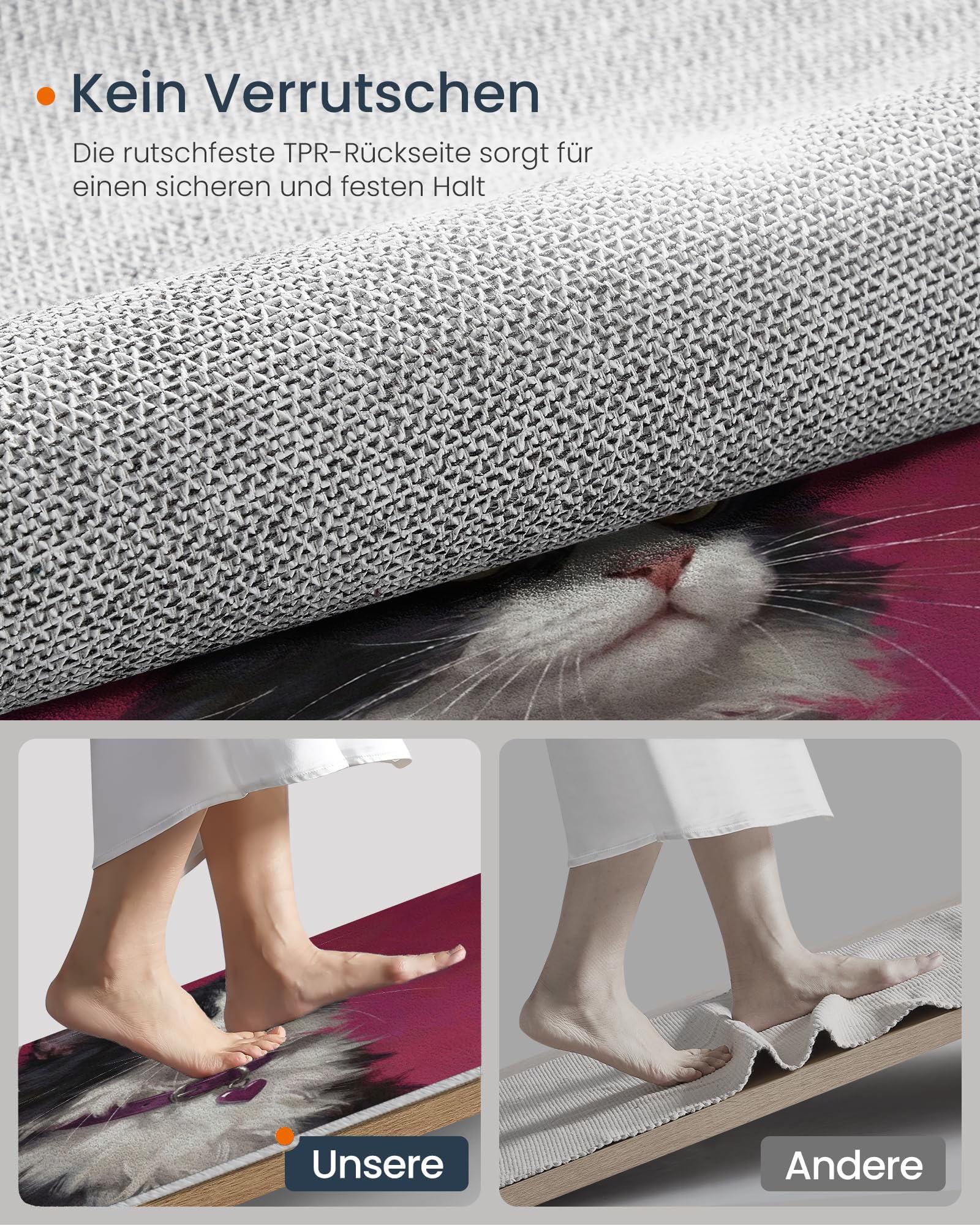 Felpudo Entrada Casa 60x120cm, Alfombra Puerta Retrato De Gato | Tapete Perfil Bajo Gato Blanco Y Negro, Súper Absorbente, Antideslizante, Lavable en la Lavadora para Entradas, Interiores y Cocinas