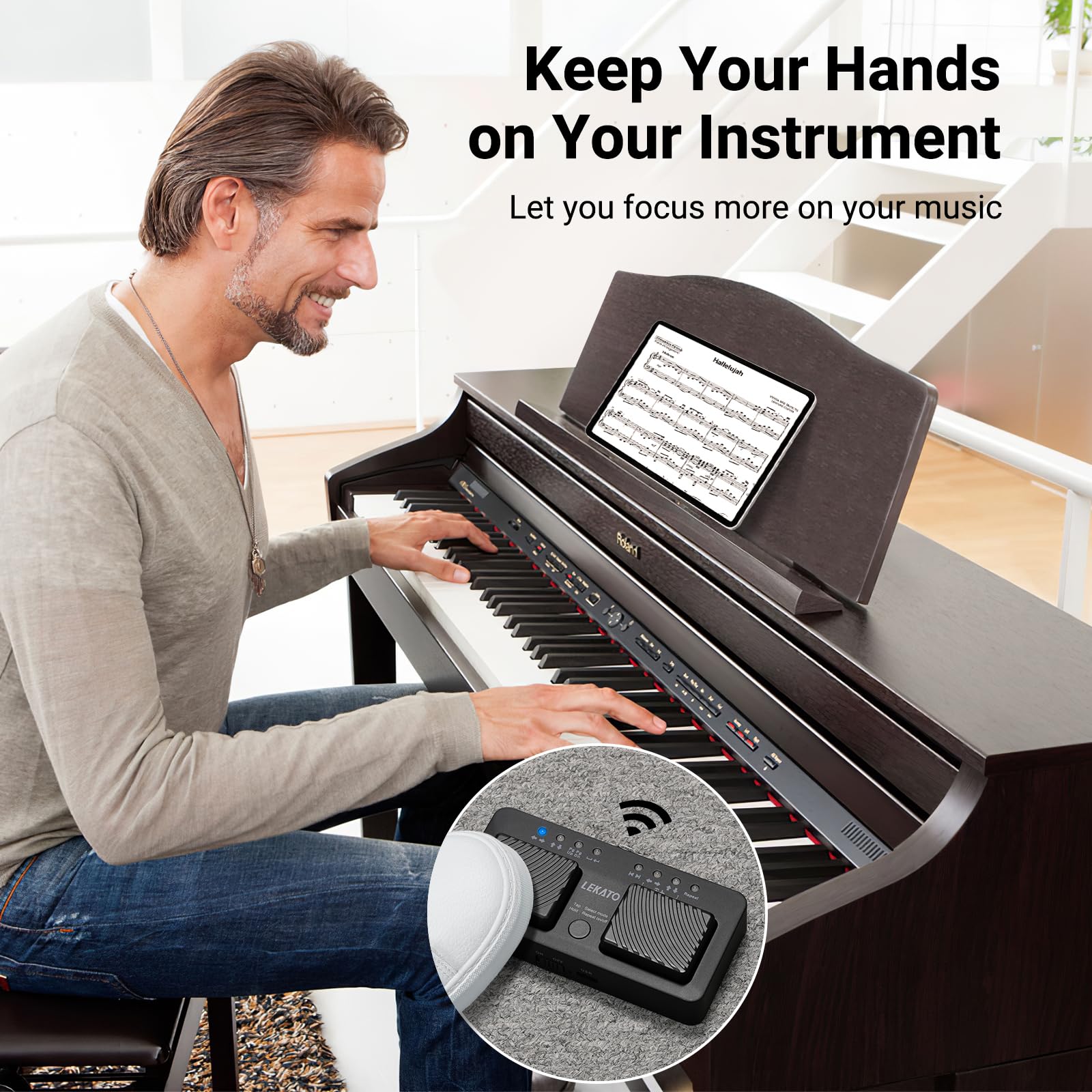 LEKATO Bluetooth Page Turner Pedal für Tablet Smartphone, Wiederaufladbares Page Turning Pedal, Drahtloser Seitenwender Silent Sheet Music Page Turner Pedal Bluetooth Fußschalter