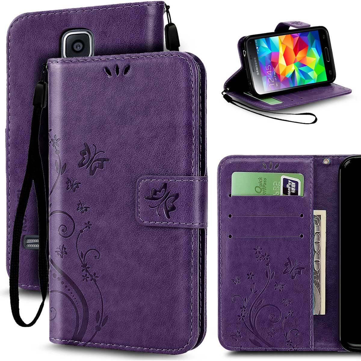 KUAWEI For Samsung Galaxy S5 Case Wallet Case Premium Soft PU Leather Flip Cover with Kickstand Stand Function Card Holder and ID Slot Slim Flip Protective Skin Cover (Purple)