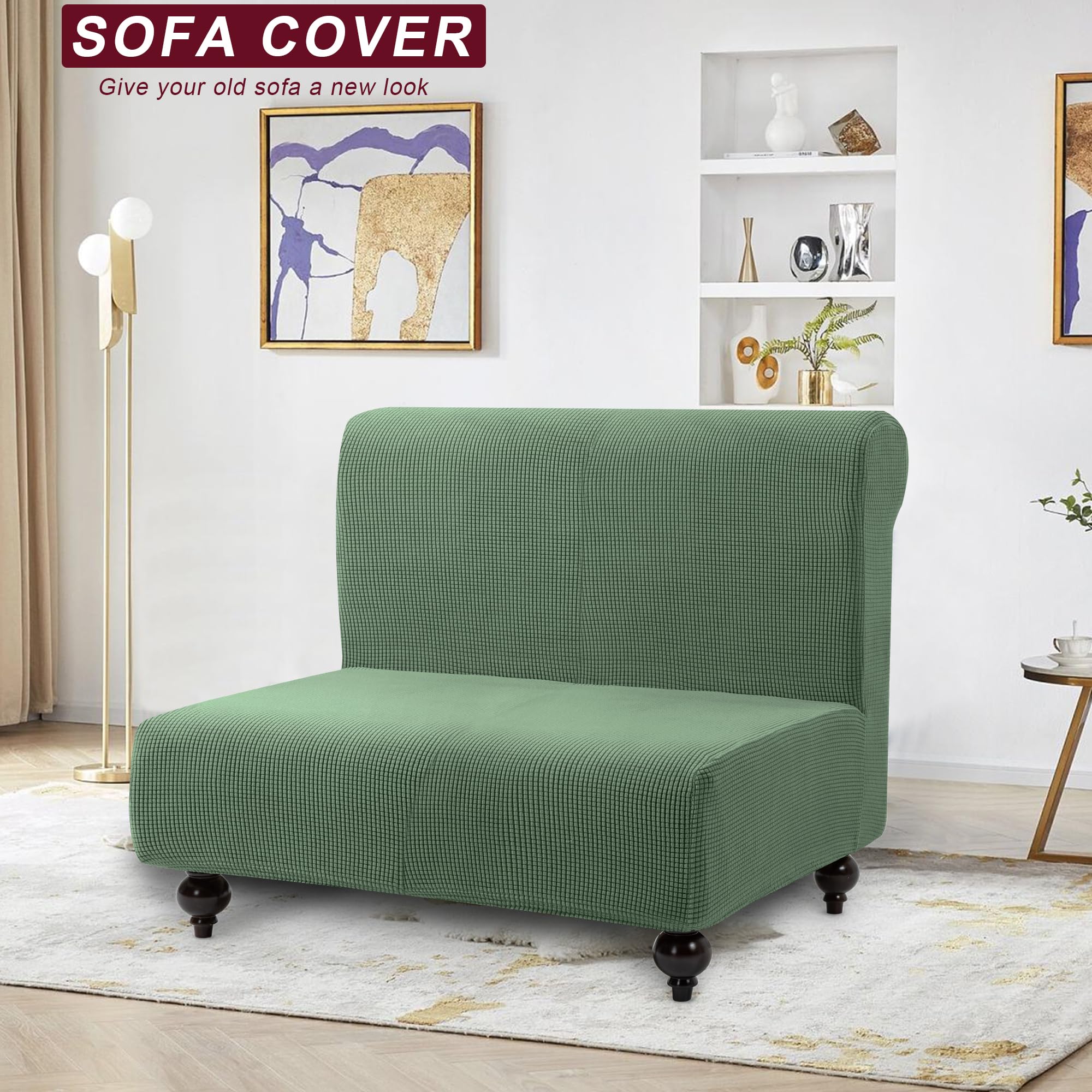 Copridivano 3 Posti TIANSHU Senza Braccioli - Tessuto Jacquard Elasticizzato Antiscivolo Per Divano Pieghevole Clic Clac, Verde