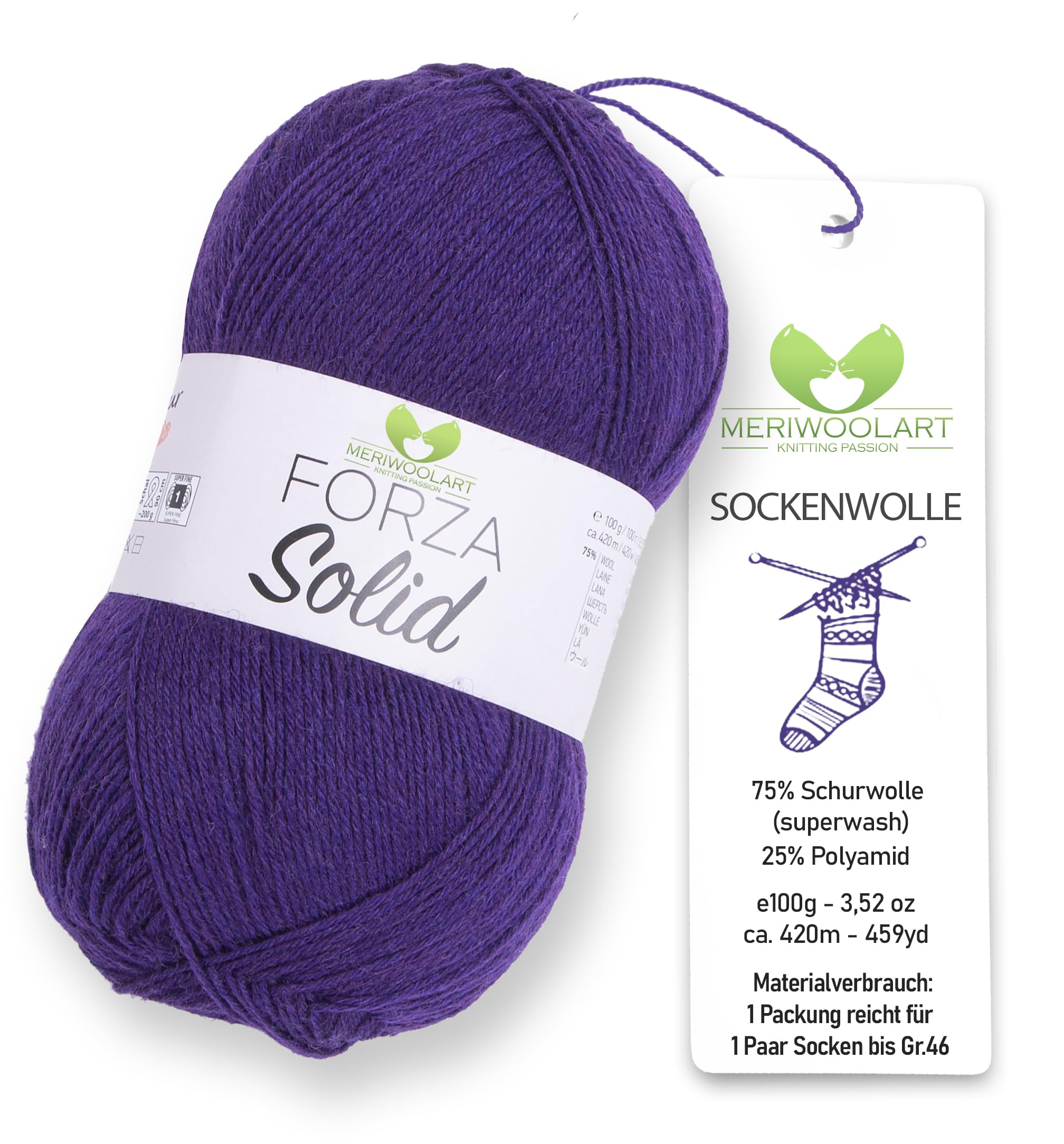 MeriWoolArt® Sock Wool 4-Ply - 100 g Merino Wool Yarn for Knitting & Crocheting, 75% Virgin Wool (Superwash), 25% Polyamide, 420 m - Ideal for Socks for Men and Women, Sweaters & Cardigans 4622