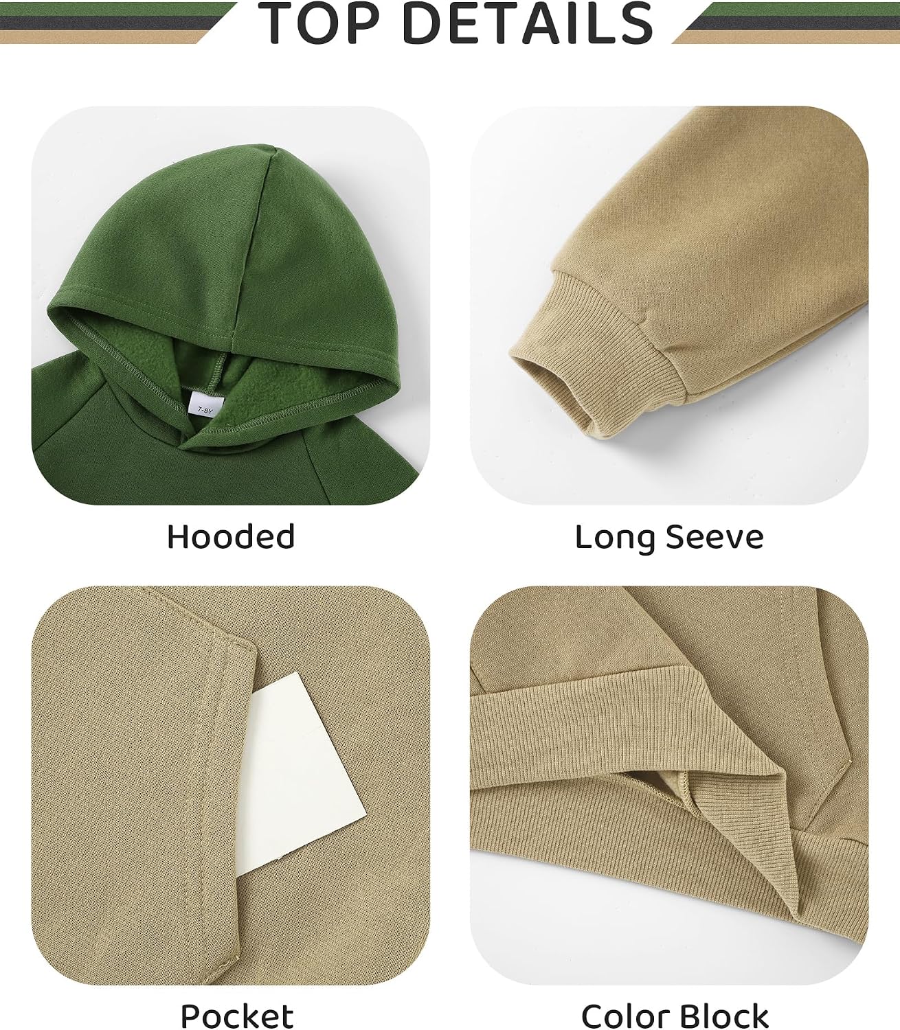 Boys Clothes Color Block Hoodie and Sweatpants Outfits Set 5-14Y