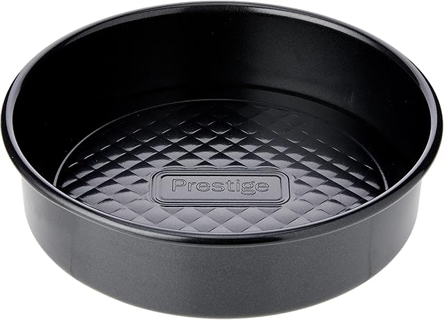 Prestige Inspire Non Stick Round Cake Tin 18cm with Loose Base - Round 7 Inch Sandwich Cake Tins for Baking, Freezer & Dishwasher Safe, Heavy Gauge Carbon Steel Bakeware, Black