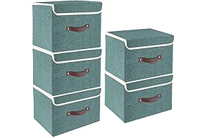 Foldable Storage Boxes with Lids - Aqua Deep 5 Pack