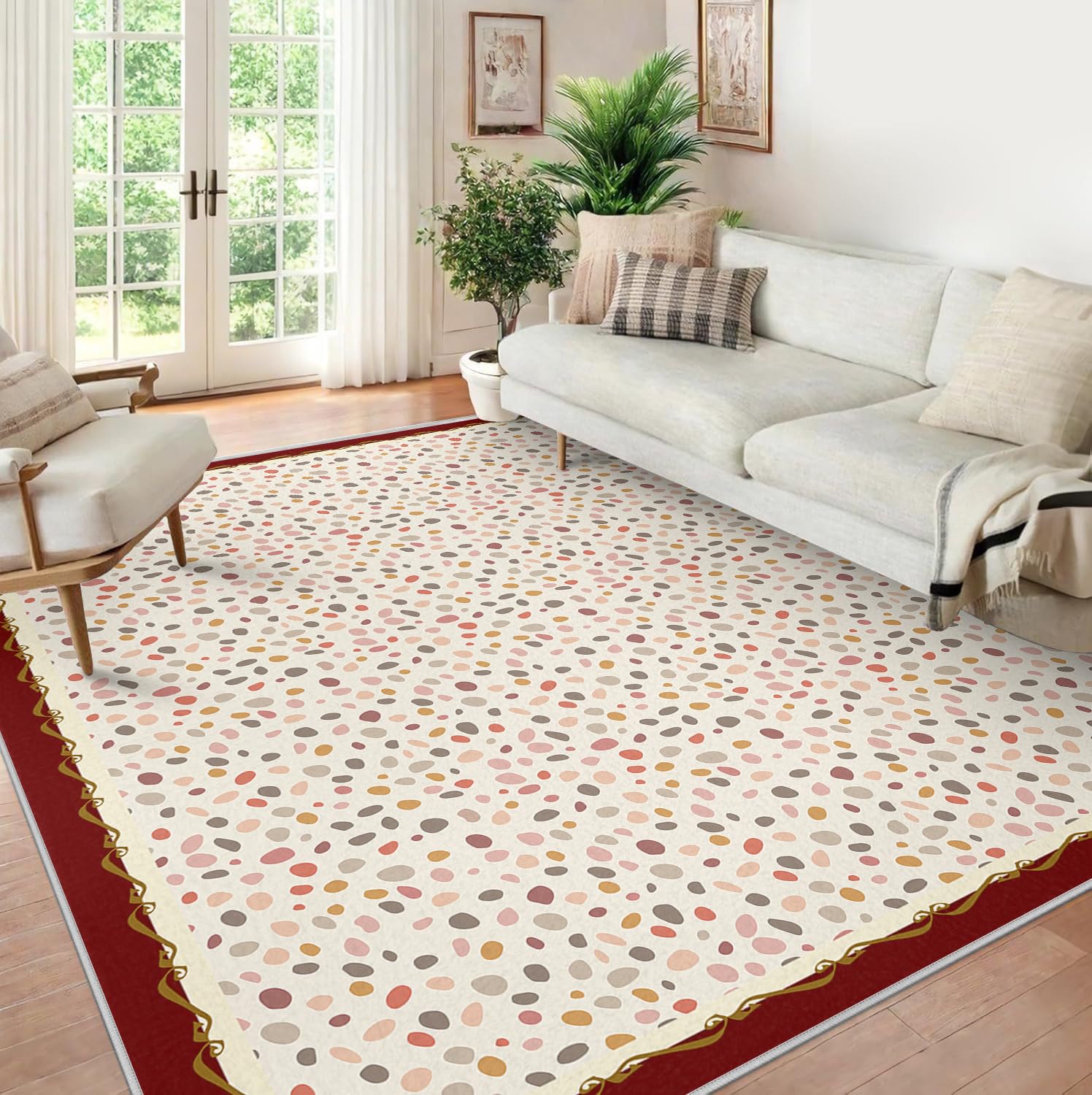 Kolorowy dywan w kropki 160 x 200 cm Boho można prać w pralce salon Cienki i uroczy mały dywanik do czytania